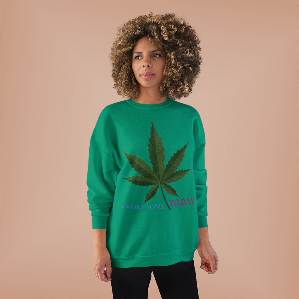 Cannabis Leaf Crewneck Sweatshirt — "Smoke Smart Today"