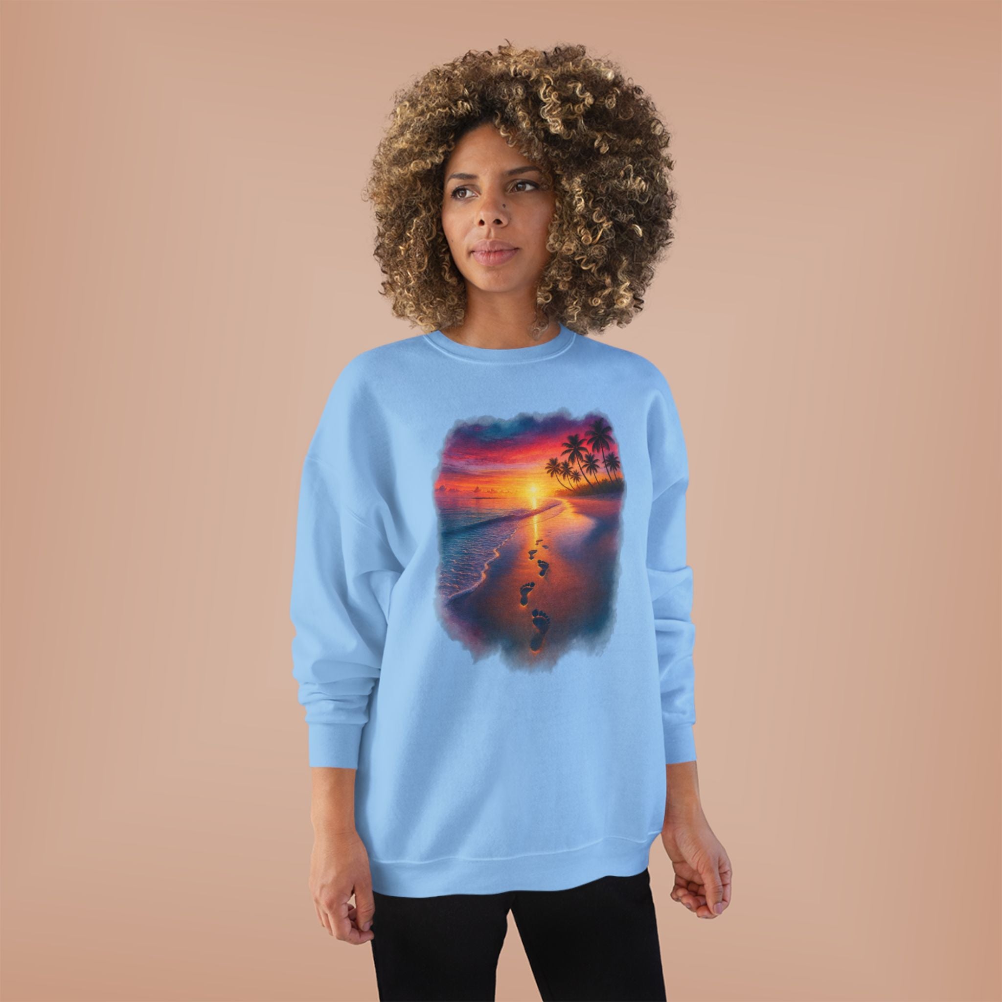 Sunset Beach Crewneck Sweatshirt — Tropical Footprints Graphic