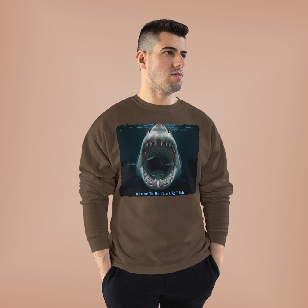 Shark Bite Crewneck Sweatshirt — 'Batter Up, Be The Big Fish' Graphic