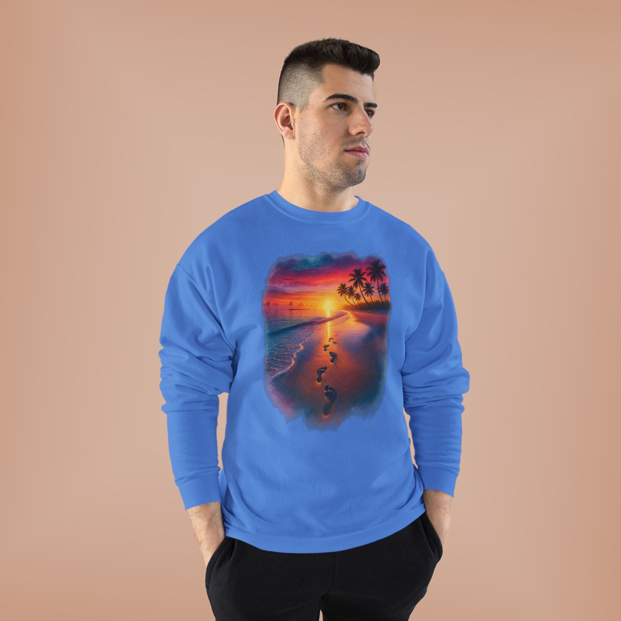 Sunset Beach Crewneck Sweatshirt — Tropical Footprints Graphic