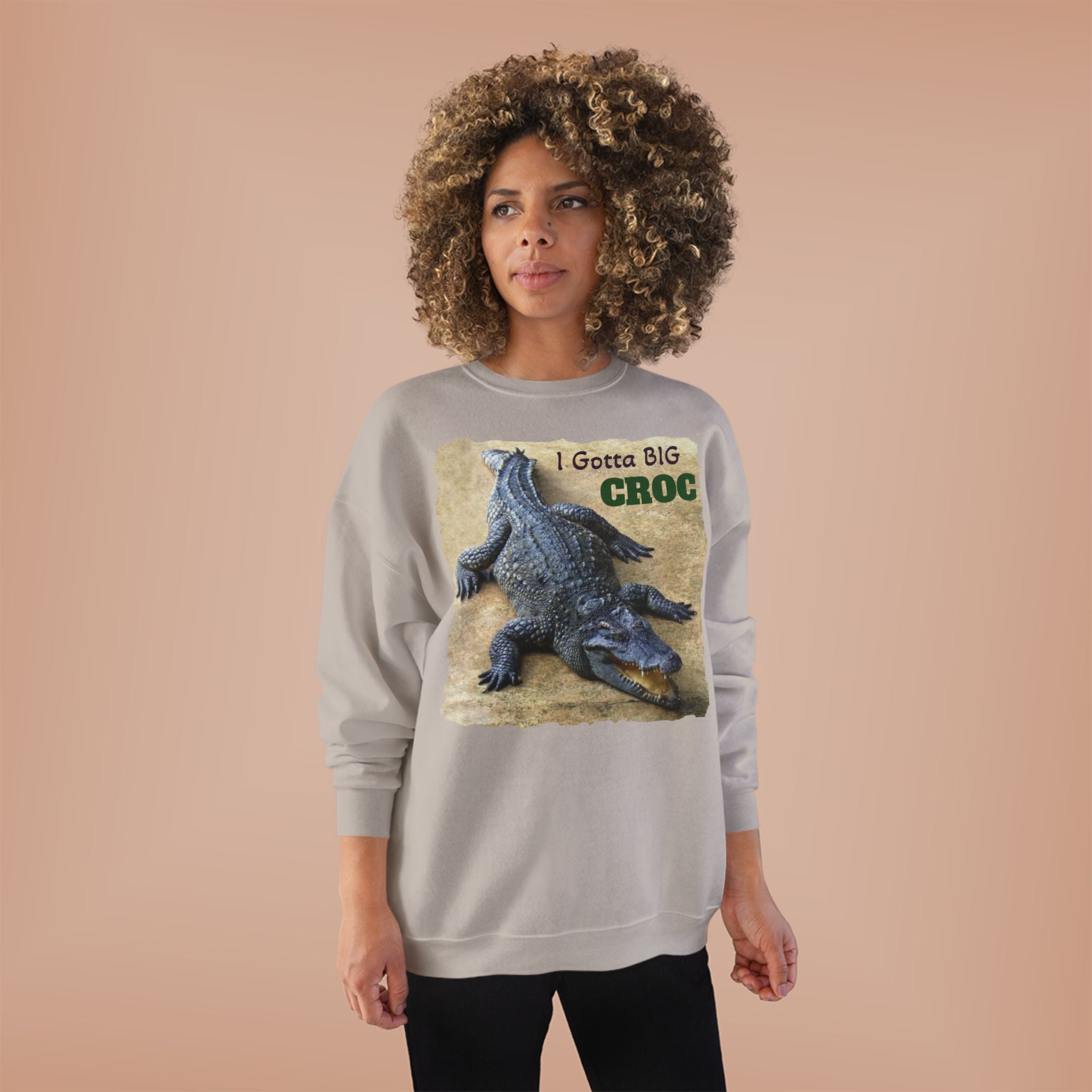 Crocodile Graphic Sweatshirt — "I Gotta Big Croc" Vintage Wildlife Crewneck