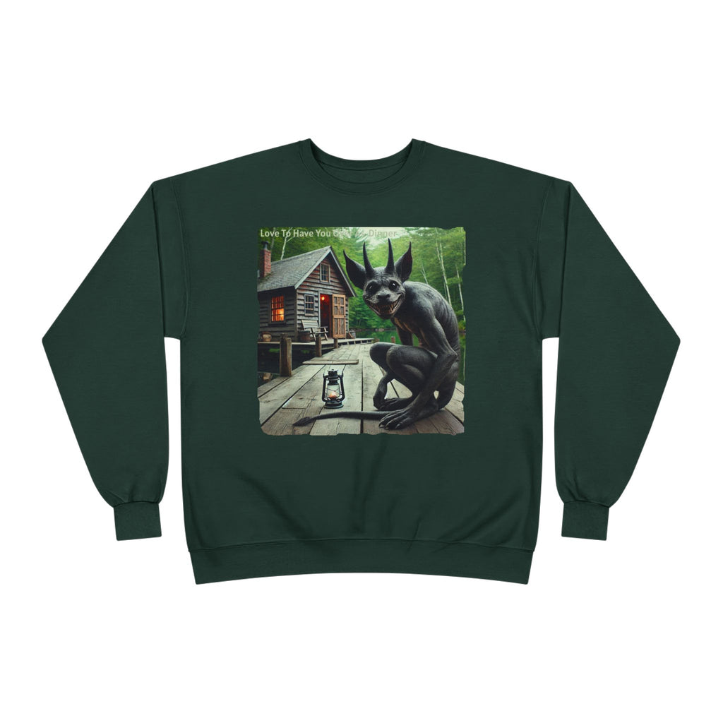 Creepy Cabin Gargoyle Sweatshirt — Haunted Forest Monster Crewneck