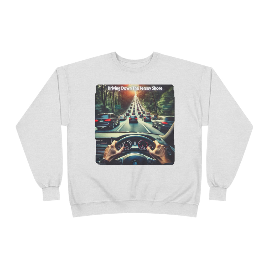 Crewneck Sweatshirt — "Driving Down The Jersey Shore" Scenic Road Trip Design