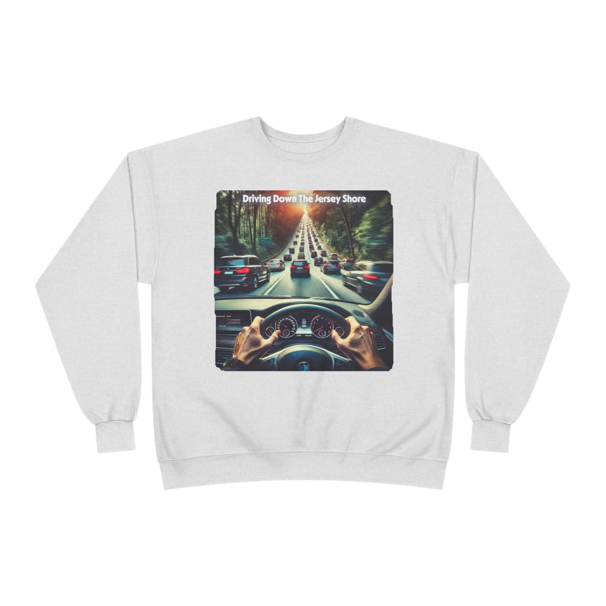 Crewneck Sweatshirt — "Driving Down The Jersey Shore" Scenic Road Trip Design