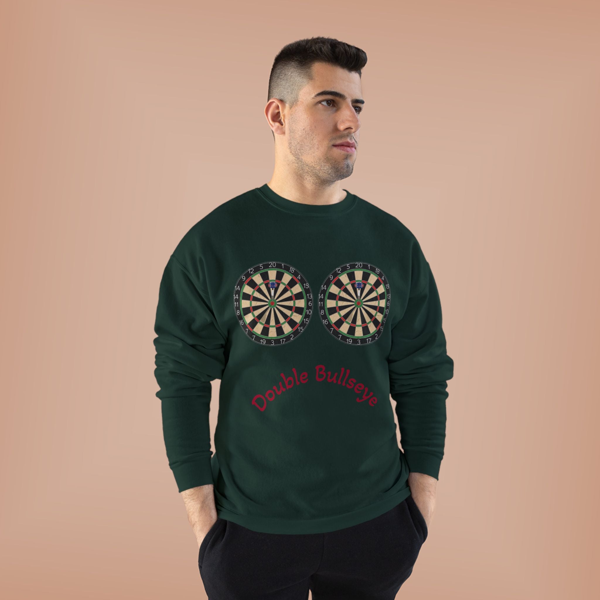 Double Bullseye Crewneck Sweatshirt — Darts Humor Graphic