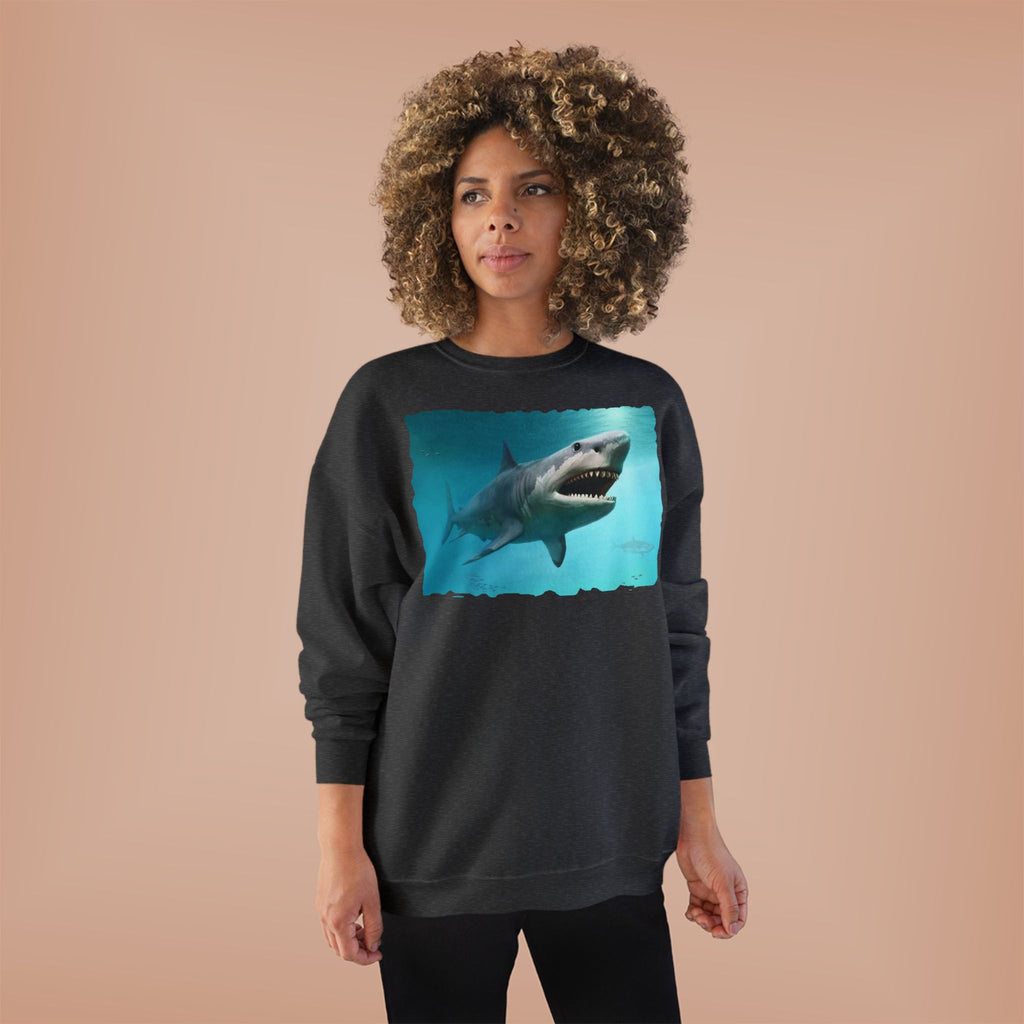Shark Graphic Crewneck Sweatshirt — Great White Ocean Illustration