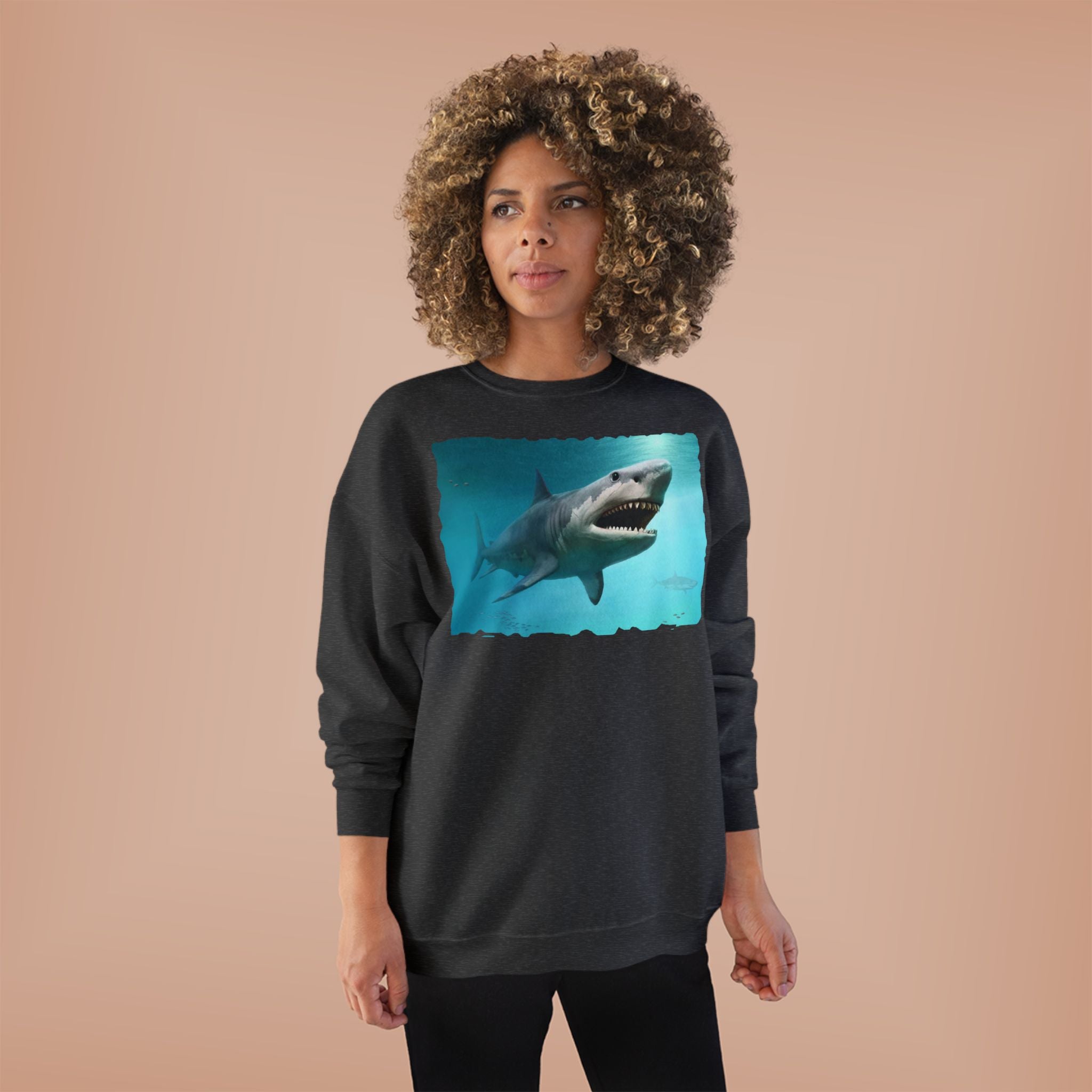Shark Graphic Crewneck Sweatshirt — Great White Ocean Illustration