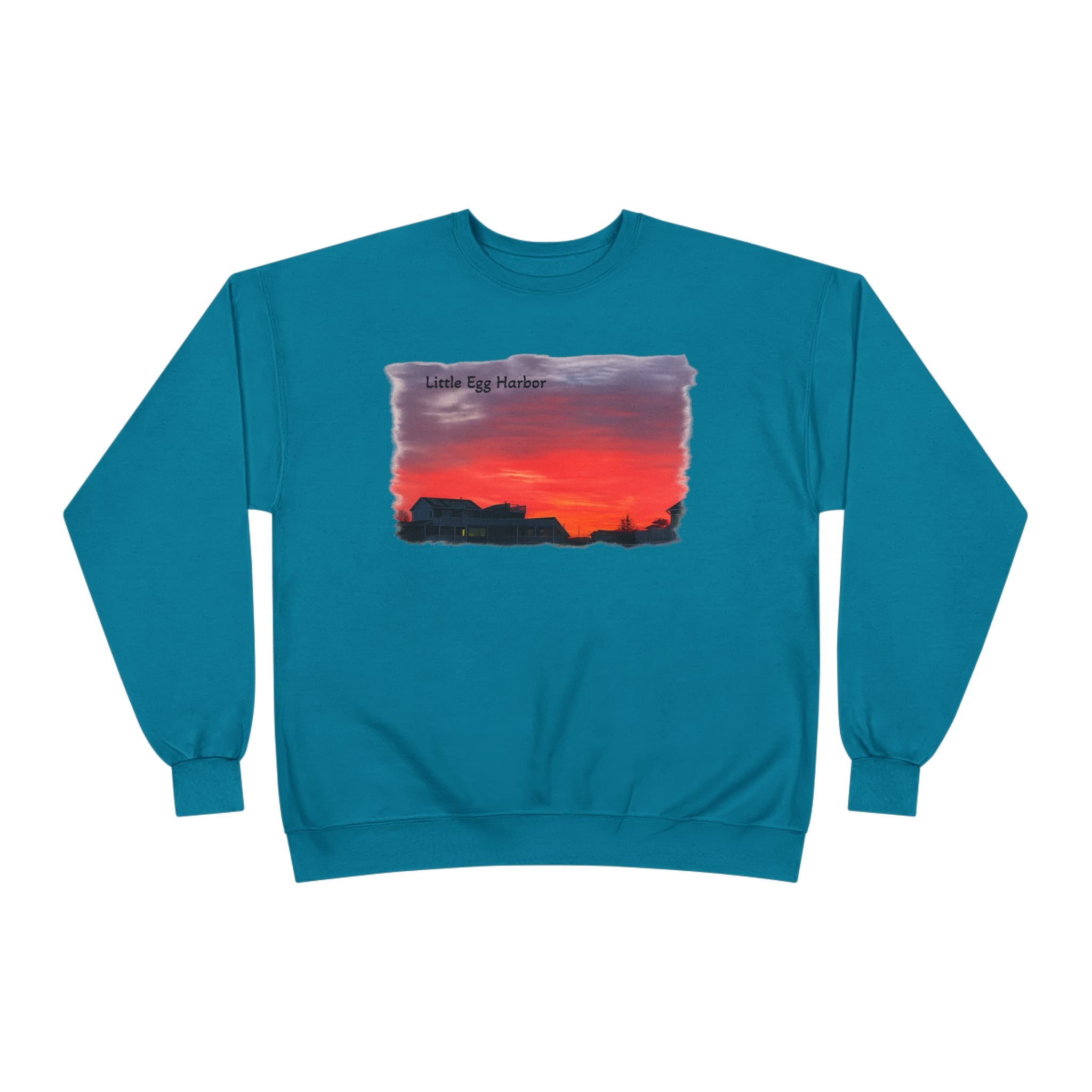 Sunset Horizon Crewneck Sweatshirt — 'Little Egg Harbor' Scenic Graphic