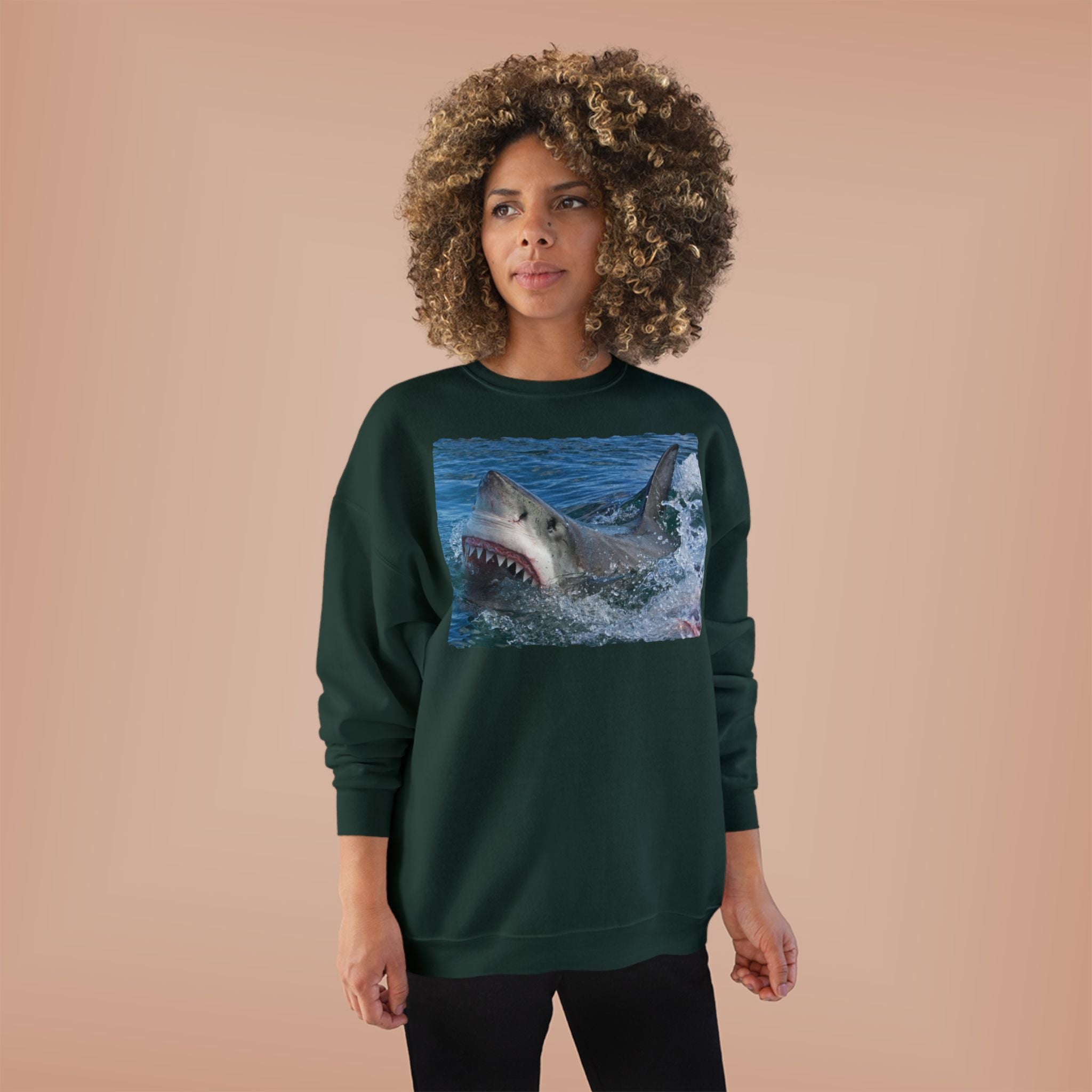 Great White Shark Crewneck Sweatshirt — Ocean Predator Graphic Sweatshirt