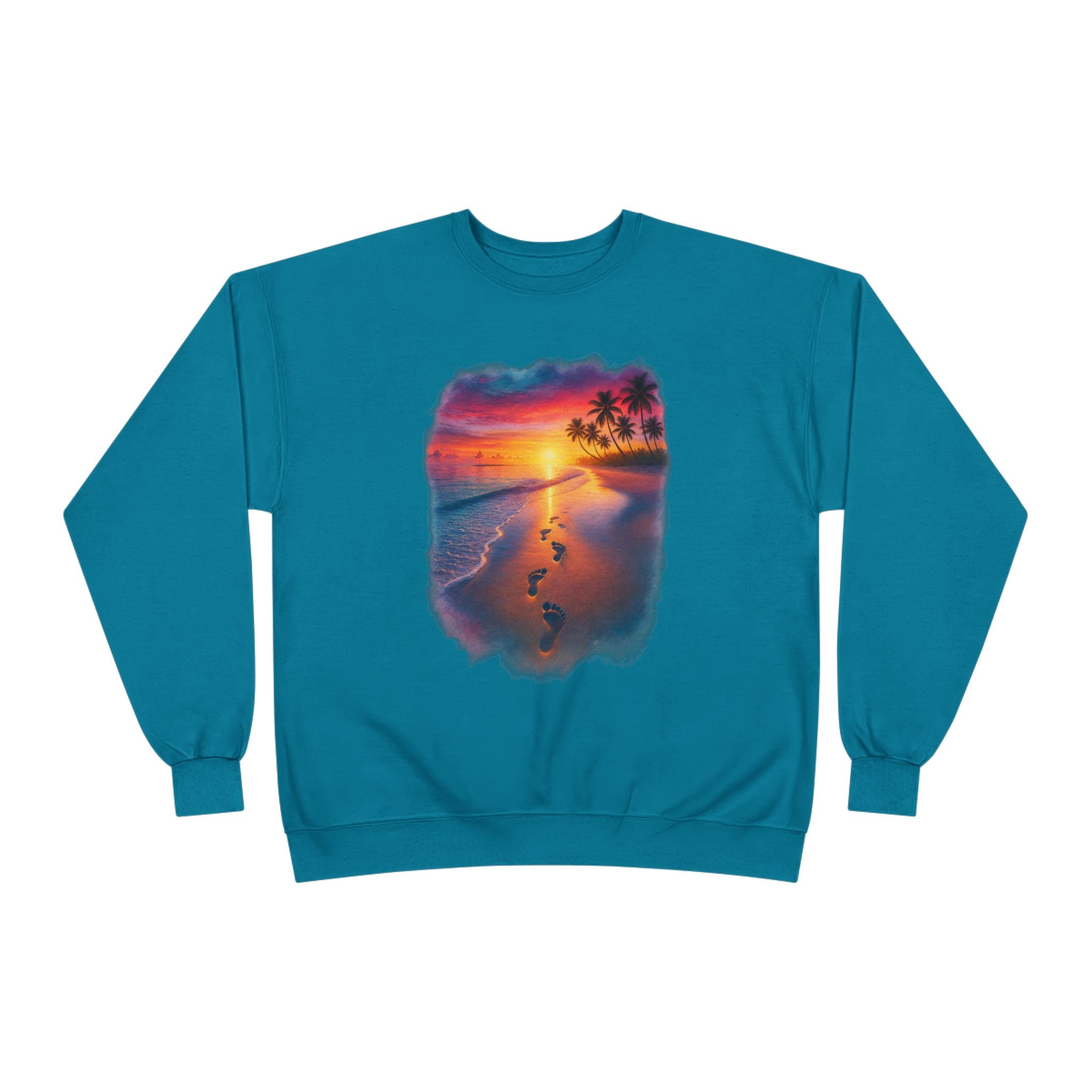 Sunset Beach Crewneck Sweatshirt — Tropical Footprints Graphic