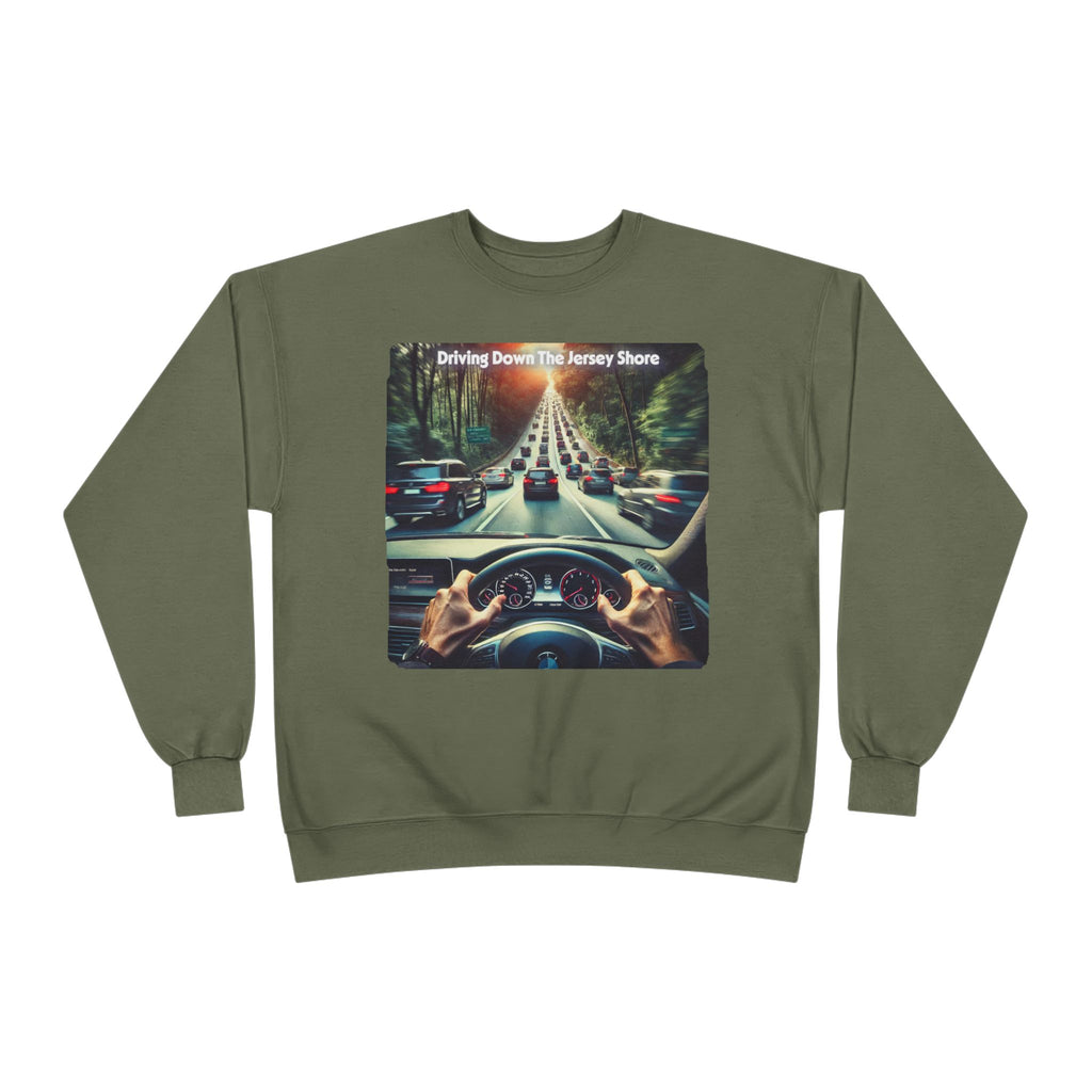Crewneck Sweatshirt — "Driving Down The Jersey Shore" Scenic Road Trip Design