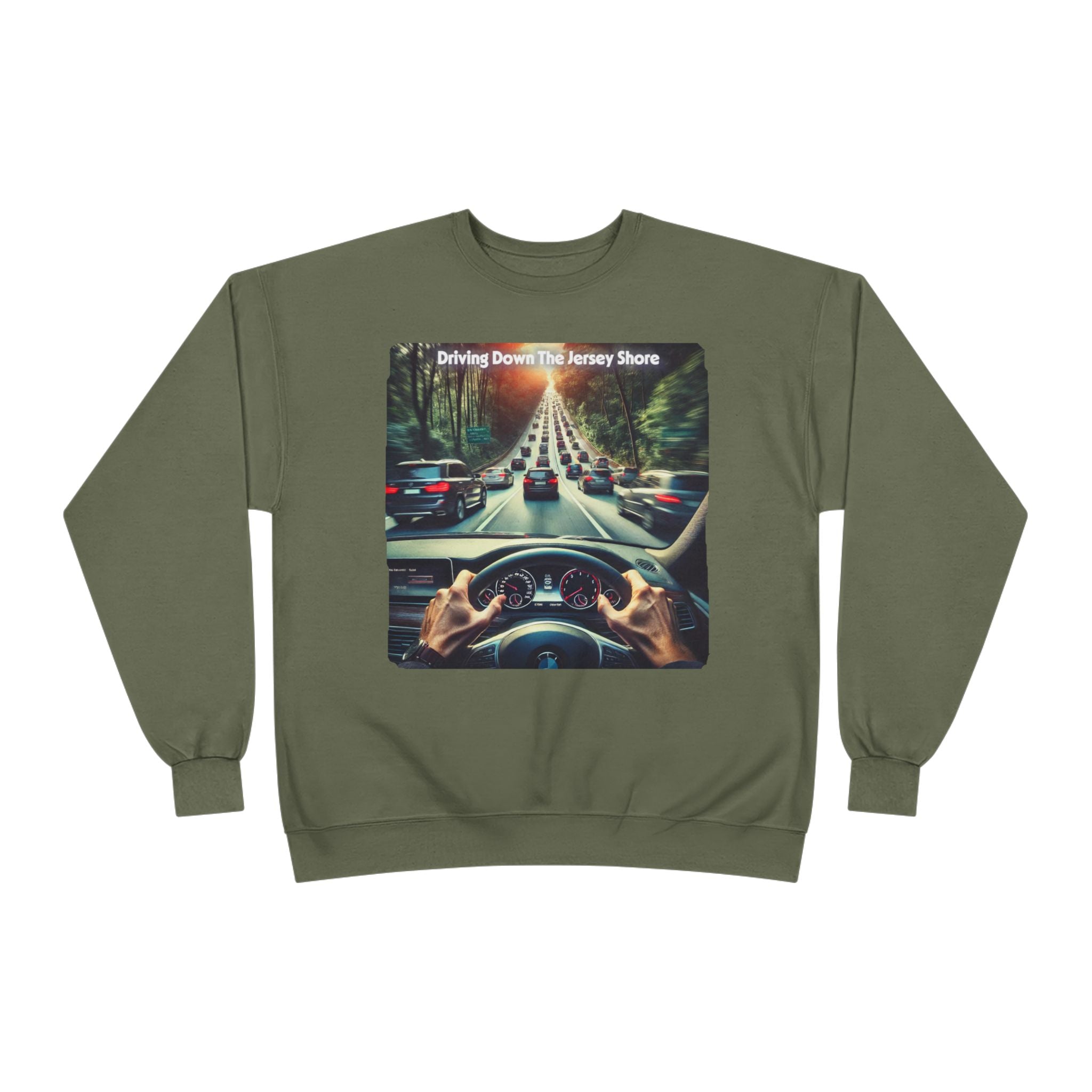 Crewneck Sweatshirt — "Driving Down The Jersey Shore" Scenic Road Trip Design
