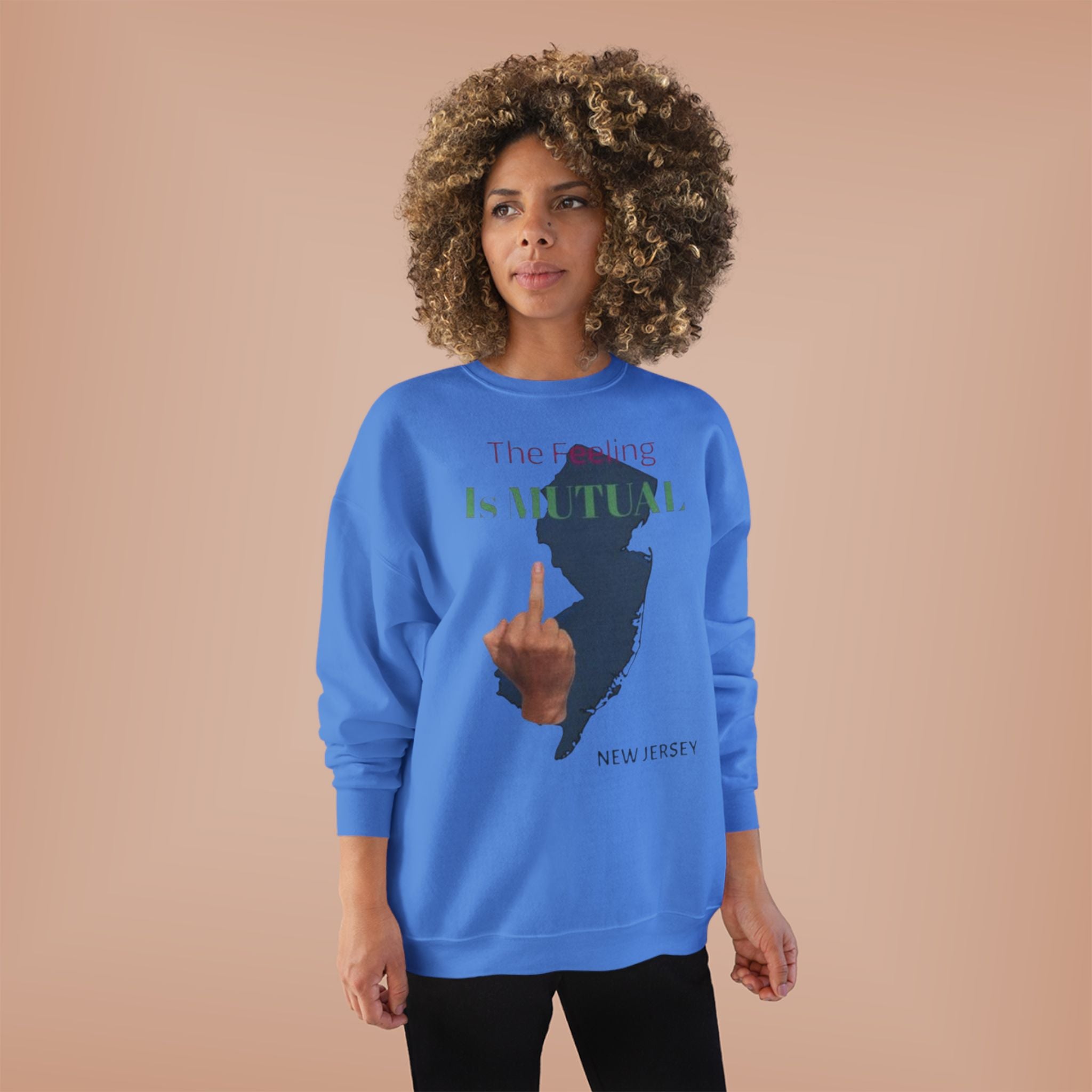 Crewneck Sweatshirt "The Driving Is Mutual — New Jersey" (Middle Finger Silhouette)