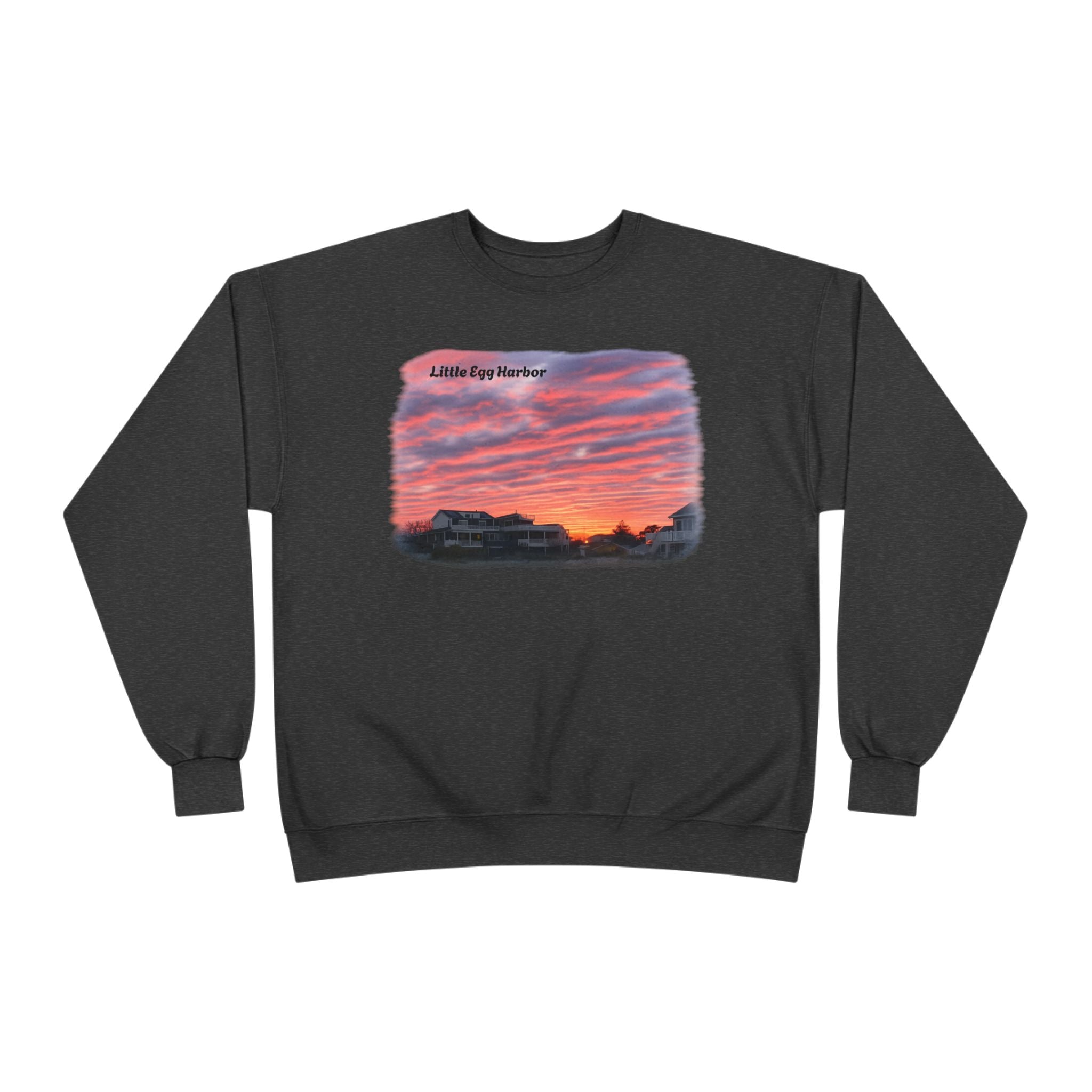 Sunset Landscape Crewneck Sweatshirt – "Little Bay Harbor" Scenic Graphic