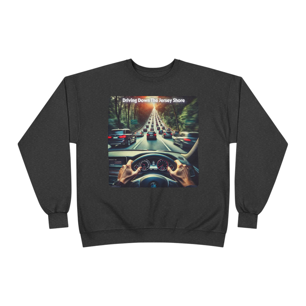 Crewneck Sweatshirt — "Driving Down The Jersey Shore" Scenic Road Trip Design