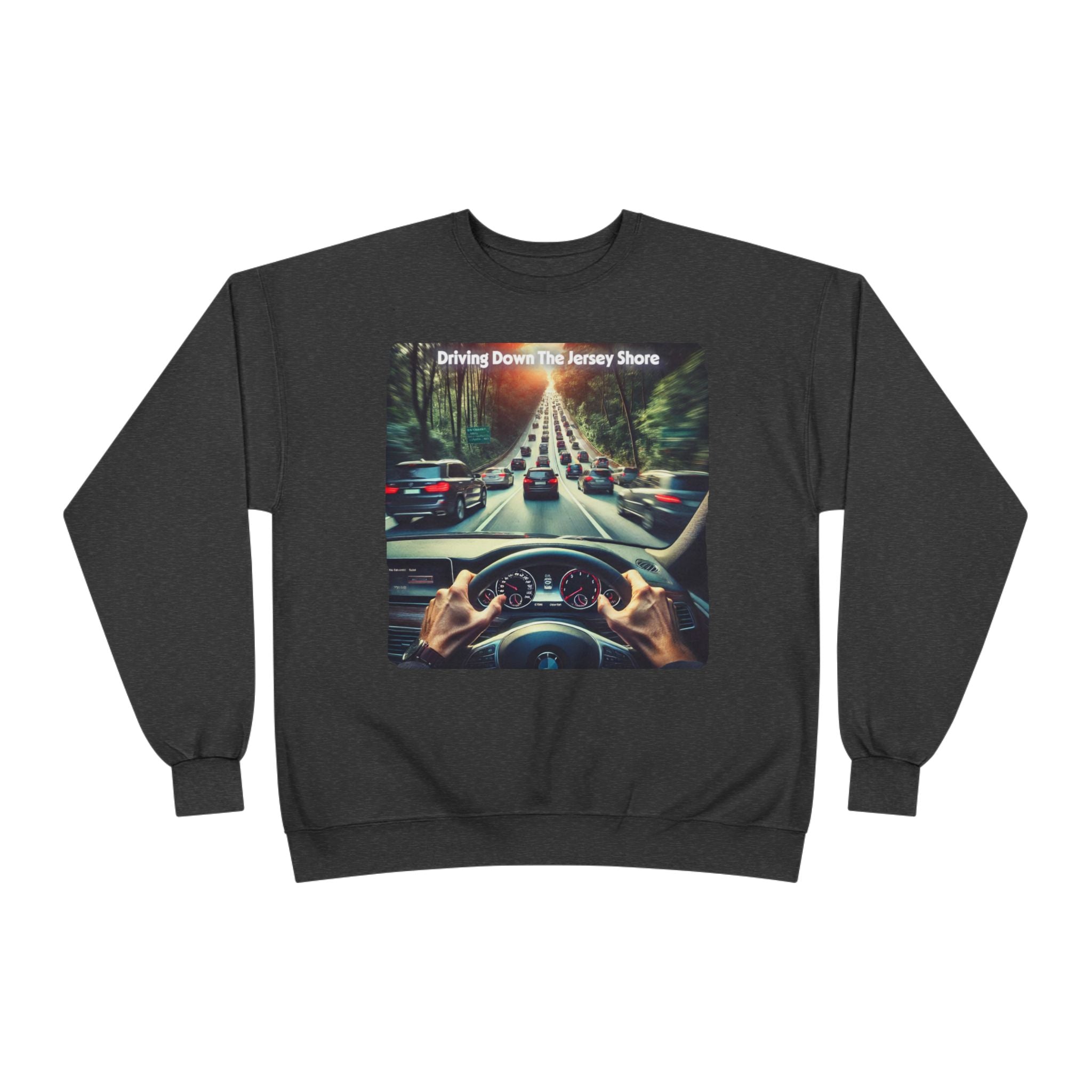 Crewneck Sweatshirt — "Driving Down The Jersey Shore" Scenic Road Trip Design