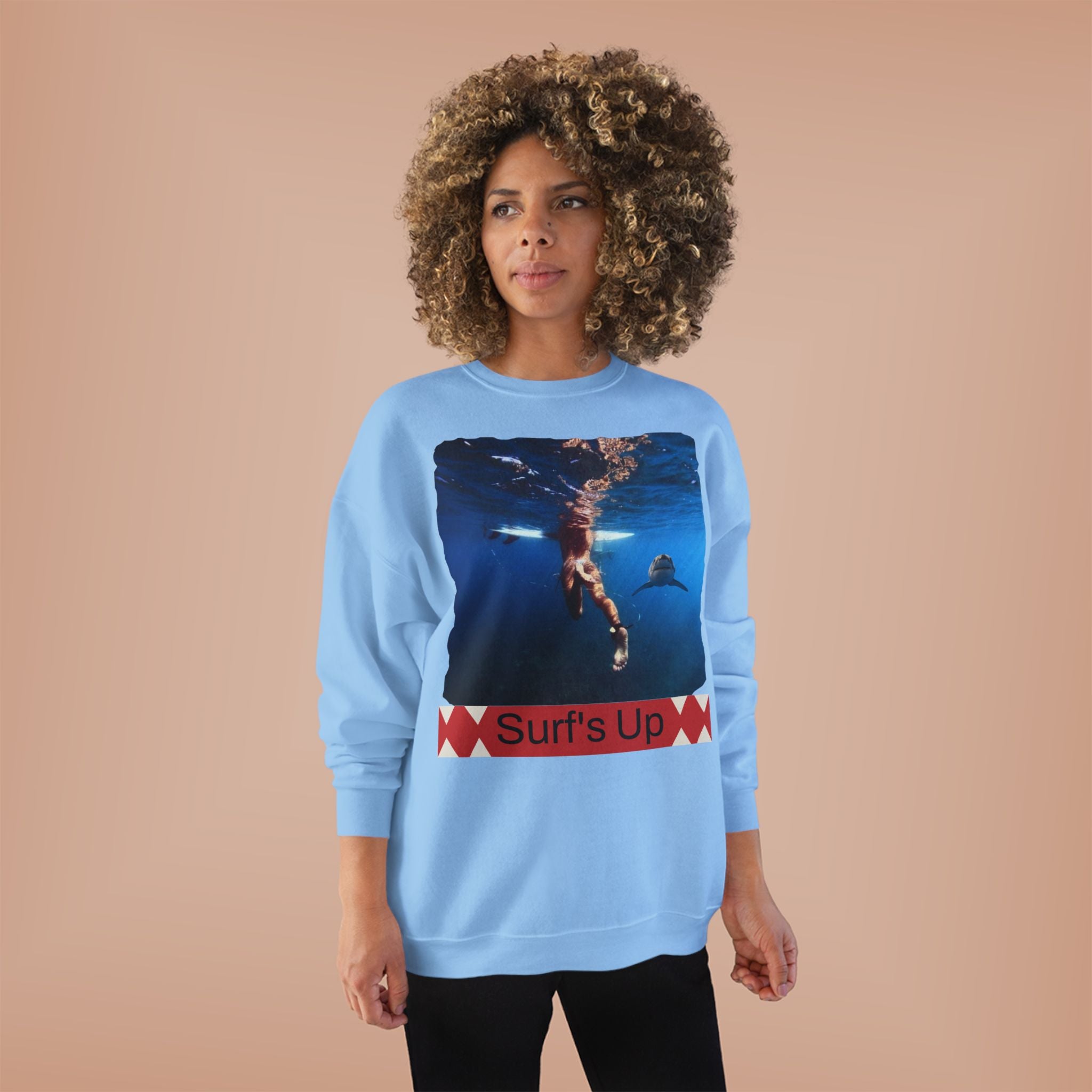 Crewneck Sweatshirt — 'Surf's Up' Underwater Surfer Graphic