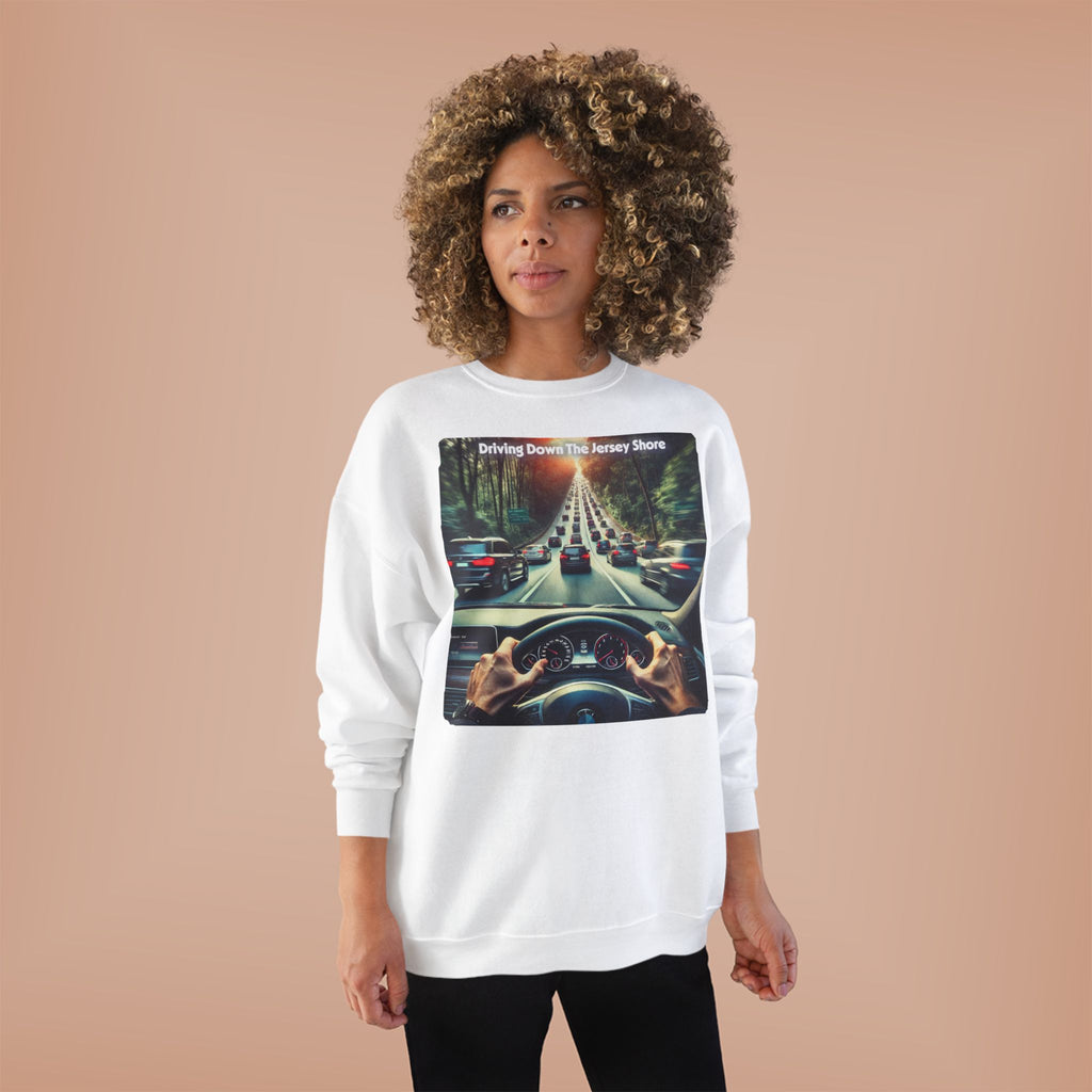 Crewneck Sweatshirt — "Driving Down The Jersey Shore" Scenic Road Trip Design