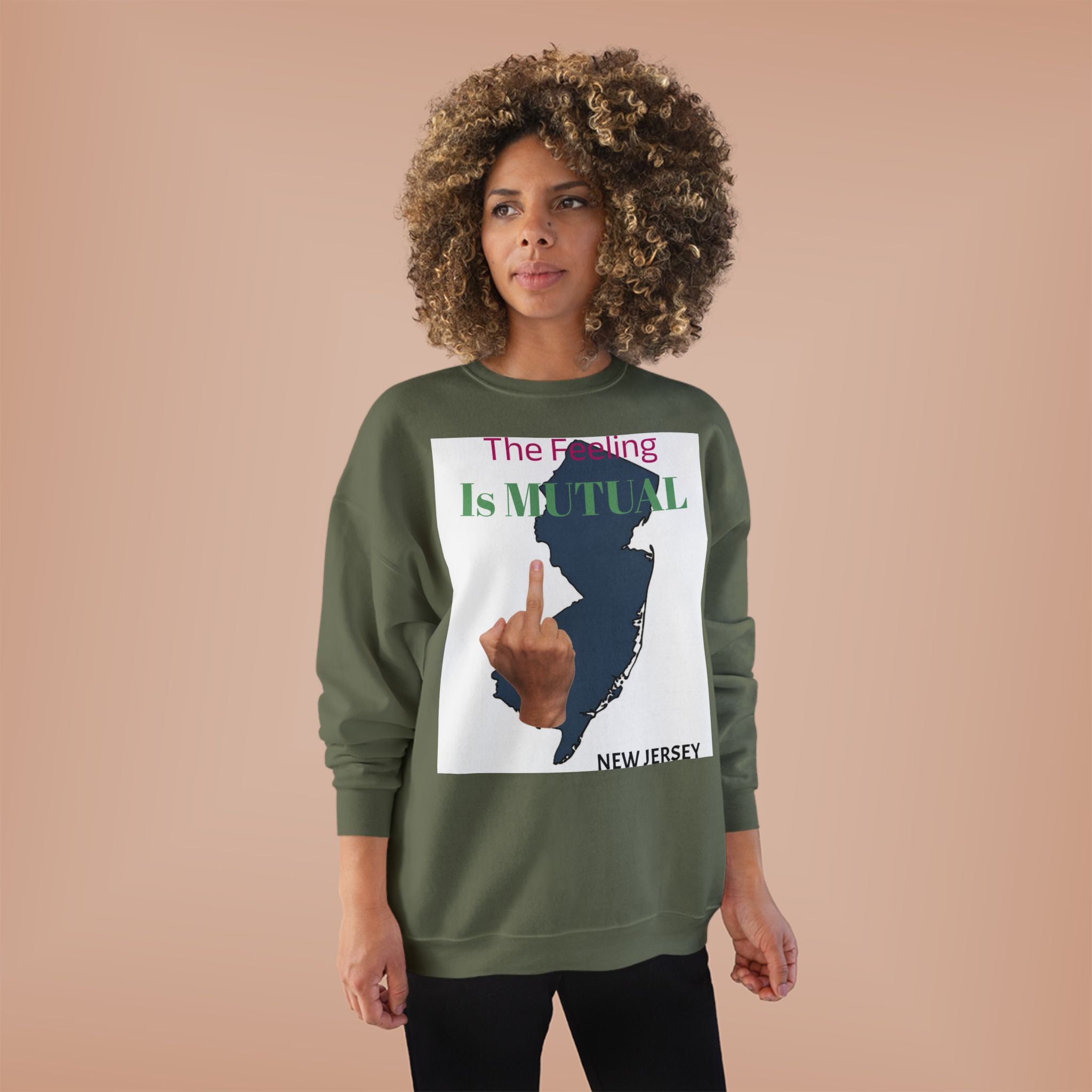 Mutual Feeling Is Mutual Crewneck Sweatshirt — New Jersey Middle Finger Graphic