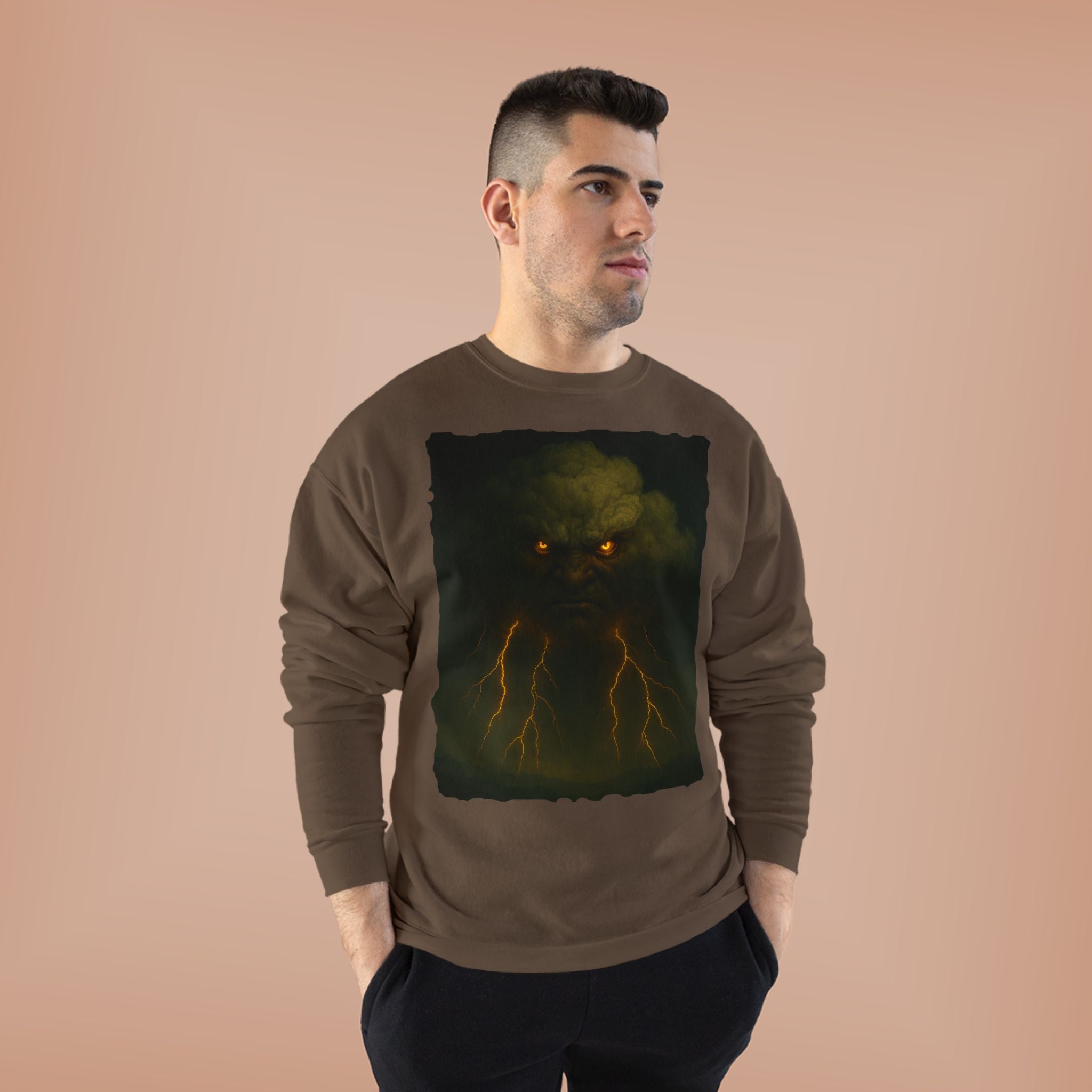 Storm Spirit Crewneck Sweatshirt — Lightning Cloud Monster Graphic