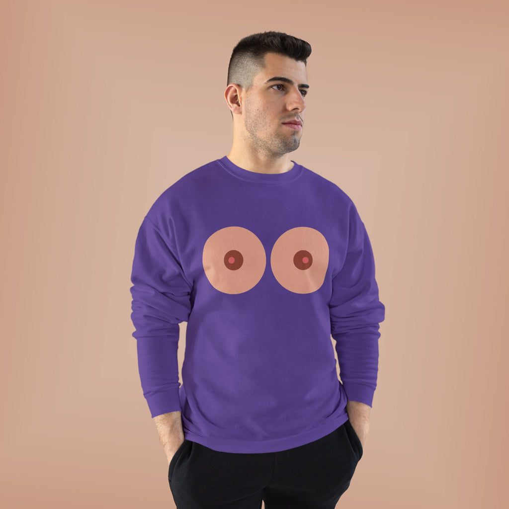 Nipple Graphic Crewneck Sweatshirt – Playful Boob Design, Breast Positivity Pullover