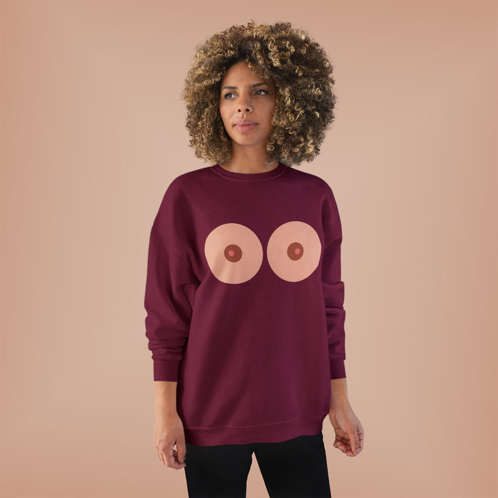 Nipple Graphic Crewneck Sweatshirt – Playful Boob Design, Breast Positivity Pullover
