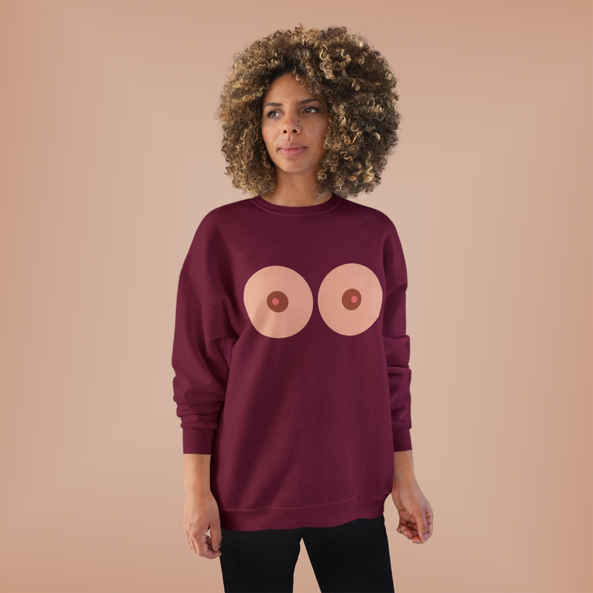 Nipple Graphic Crewneck Sweatshirt – Playful Boob Design, Breast Positivity Pullover