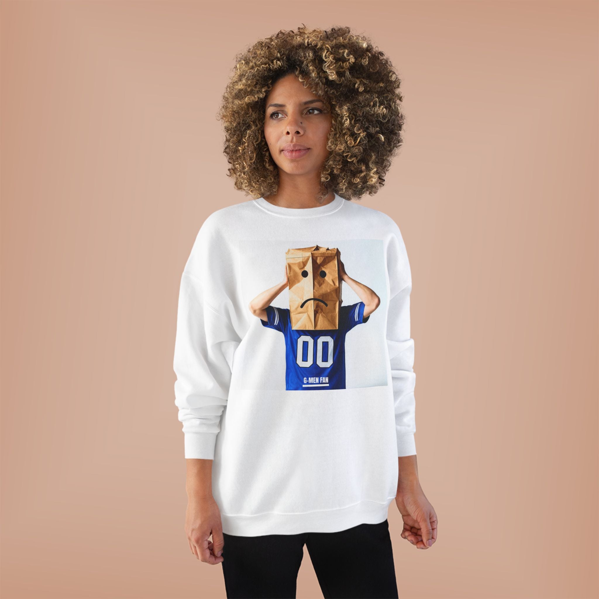 Paper Bag Head Crewneck Sweatshirt — Playful Sadness Graphic Sweater