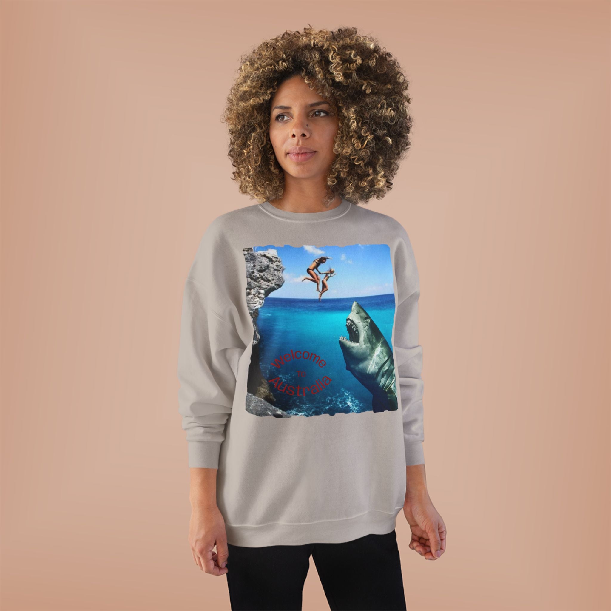 Crewneck Sweatshirt - Cliff Diver Shark Graphic