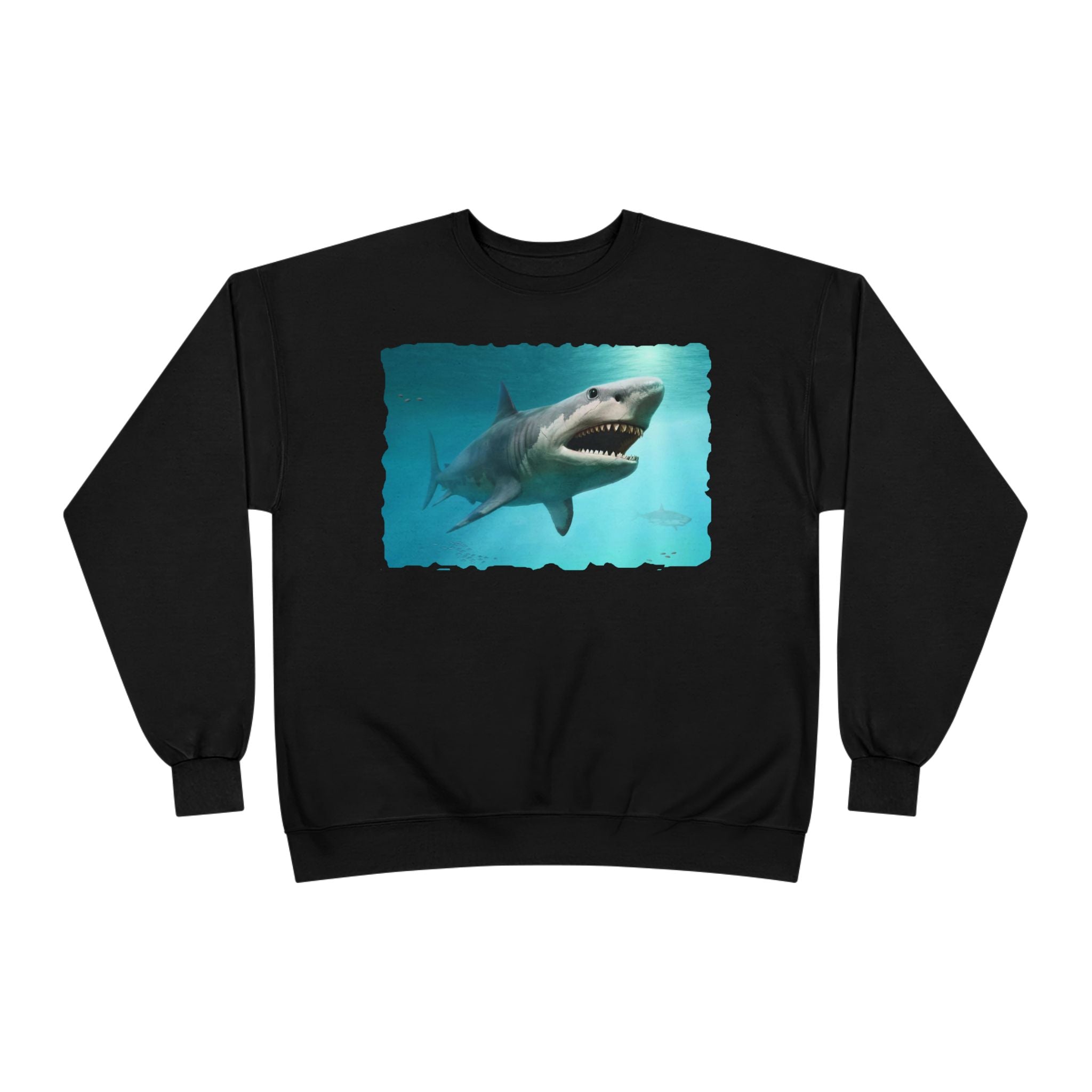 Shark Graphic Crewneck Sweatshirt — Great White Ocean Illustration