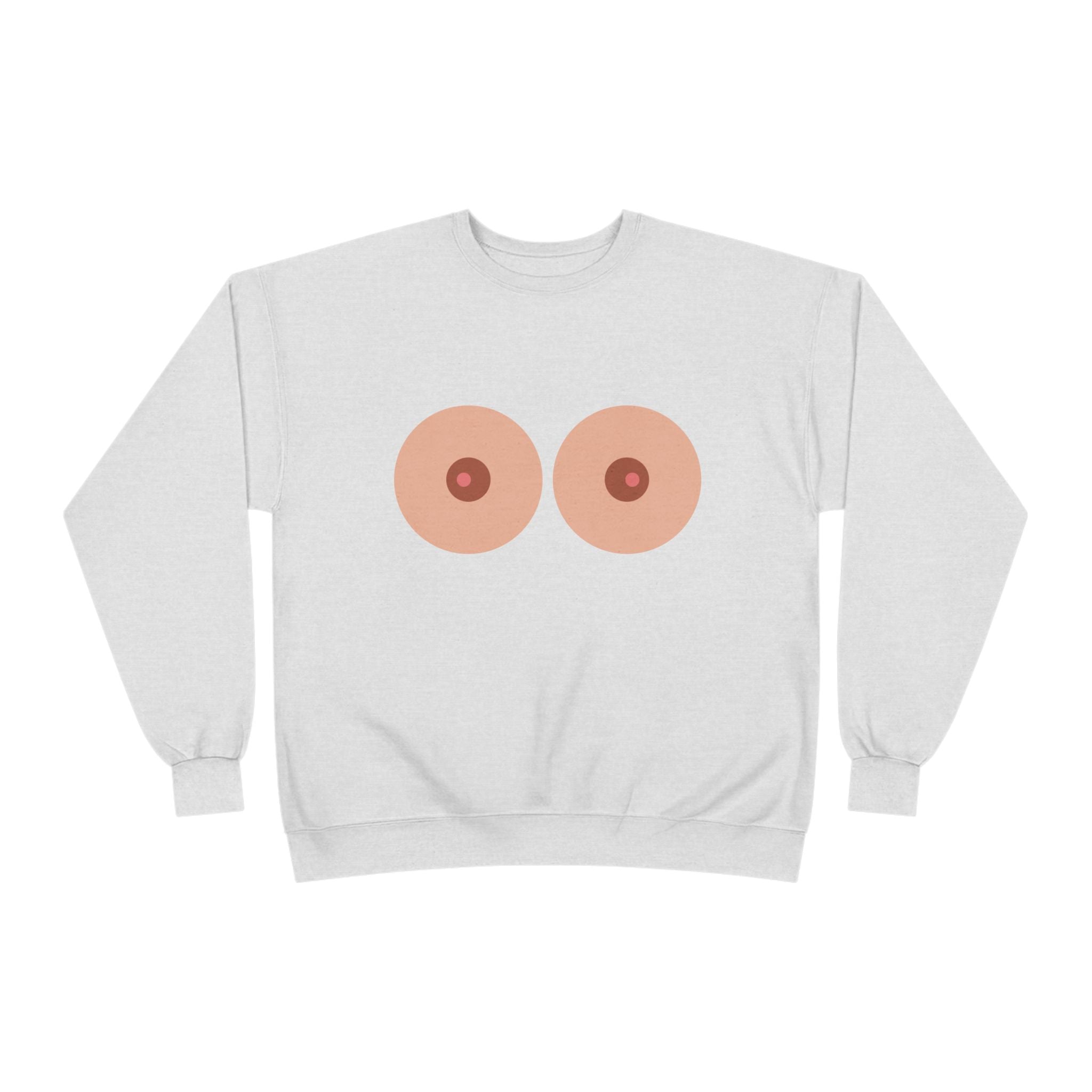 Nipple Graphic Crewneck Sweatshirt – Playful Boob Design, Breast Positivity Pullover