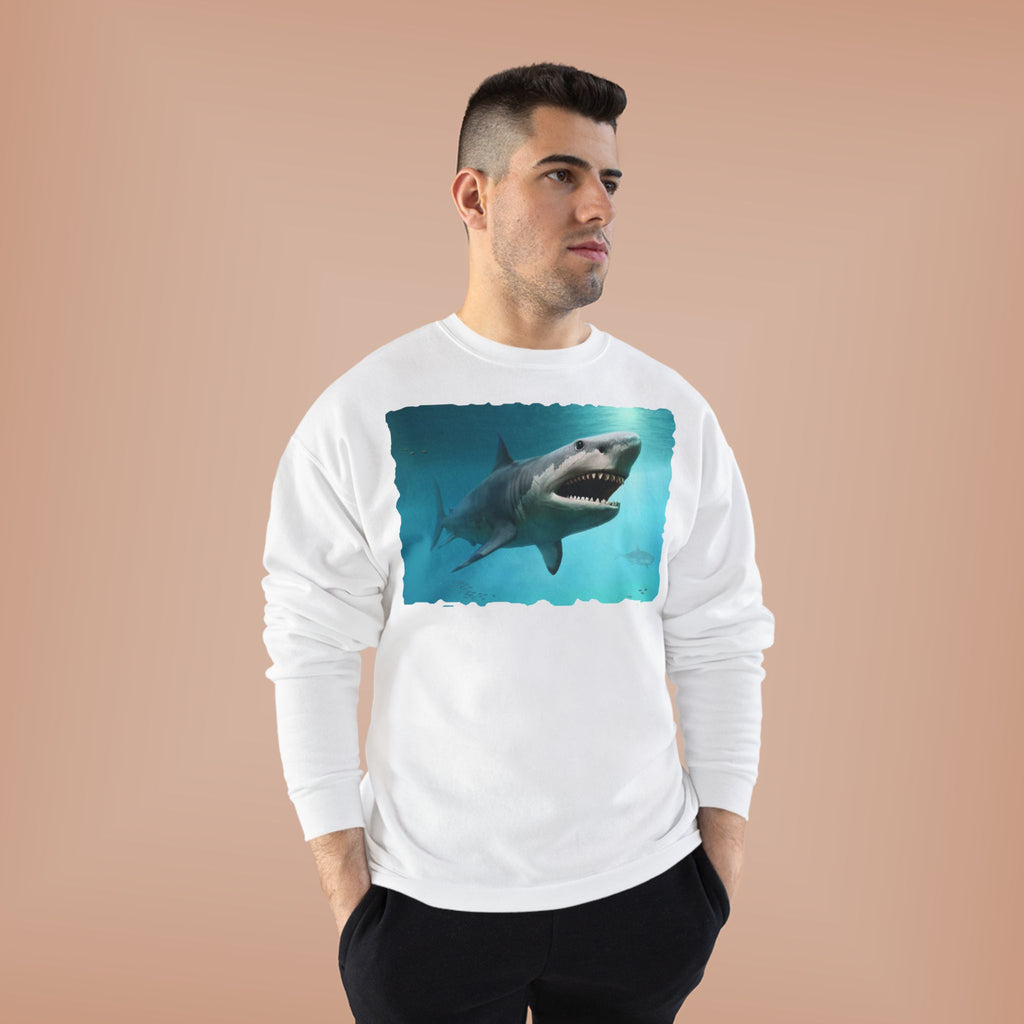 Shark Graphic Crewneck Sweatshirt — Great White Ocean Illustration
