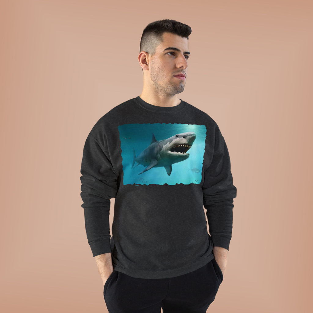 Shark Graphic Crewneck Sweatshirt — Great White Ocean Illustration