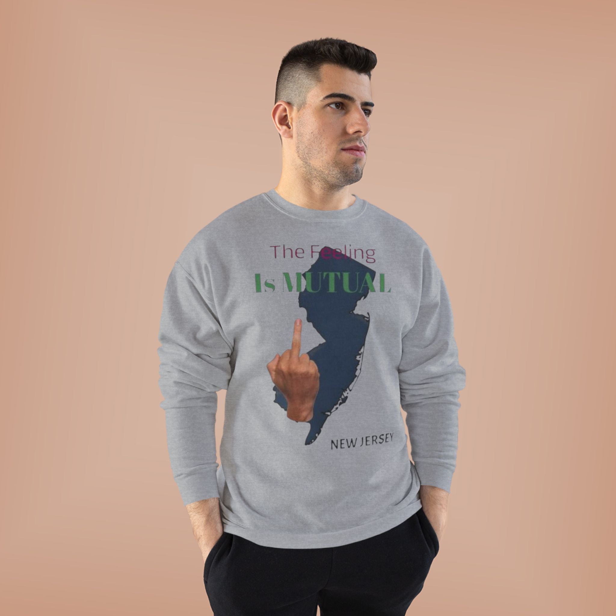Crewneck Sweatshirt "The Driving Is Mutual — New Jersey" (Middle Finger Silhouette)