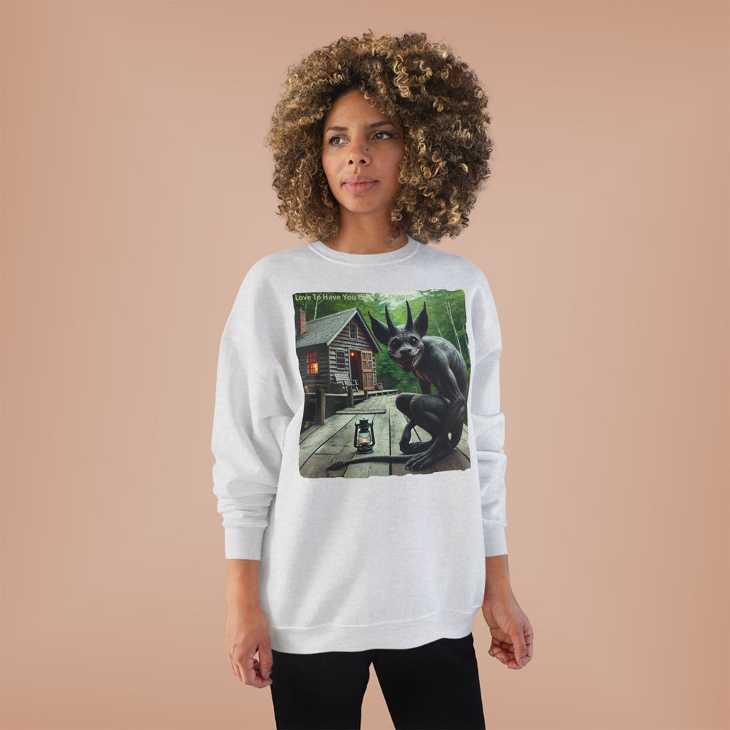 Creepy Cabin Gargoyle Sweatshirt — Haunted Forest Monster Crewneck
