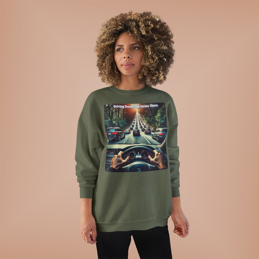 Crewneck Sweatshirt — "Driving Down The Jersey Shore" Scenic Road Trip Design