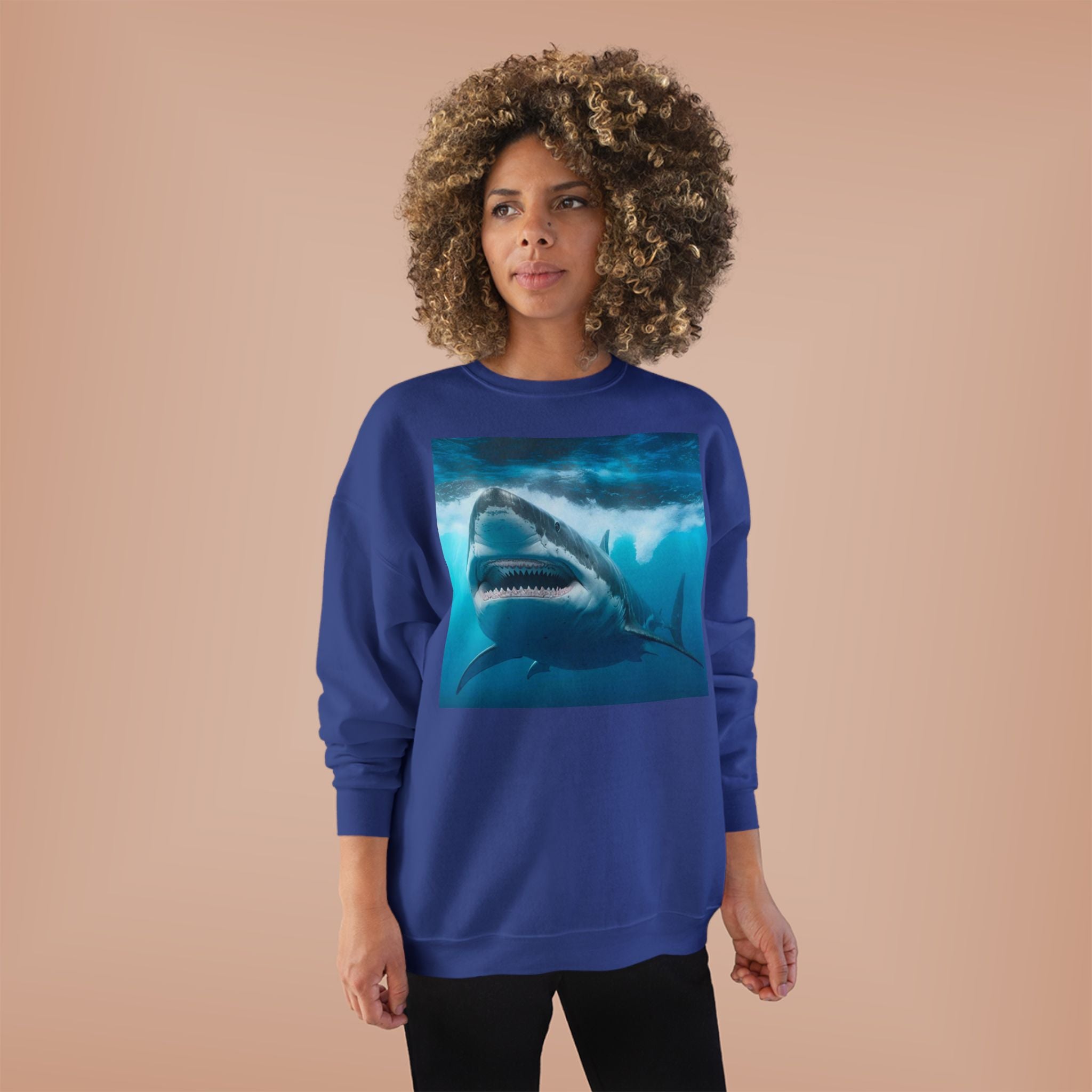 Great White Shark Graphic Sweatshirt — Ocean Predator Crewneck