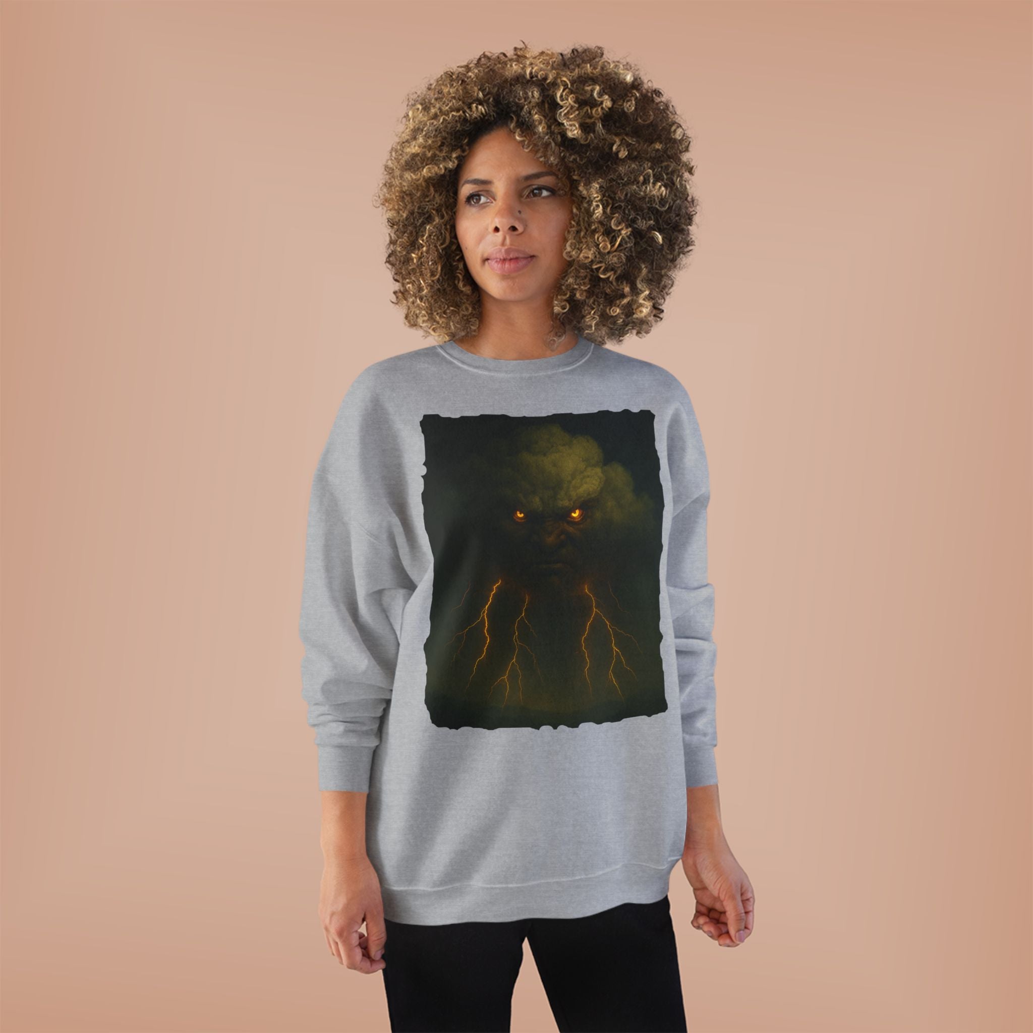 Storm Spirit Crewneck Sweatshirt — Lightning Cloud Monster Graphic