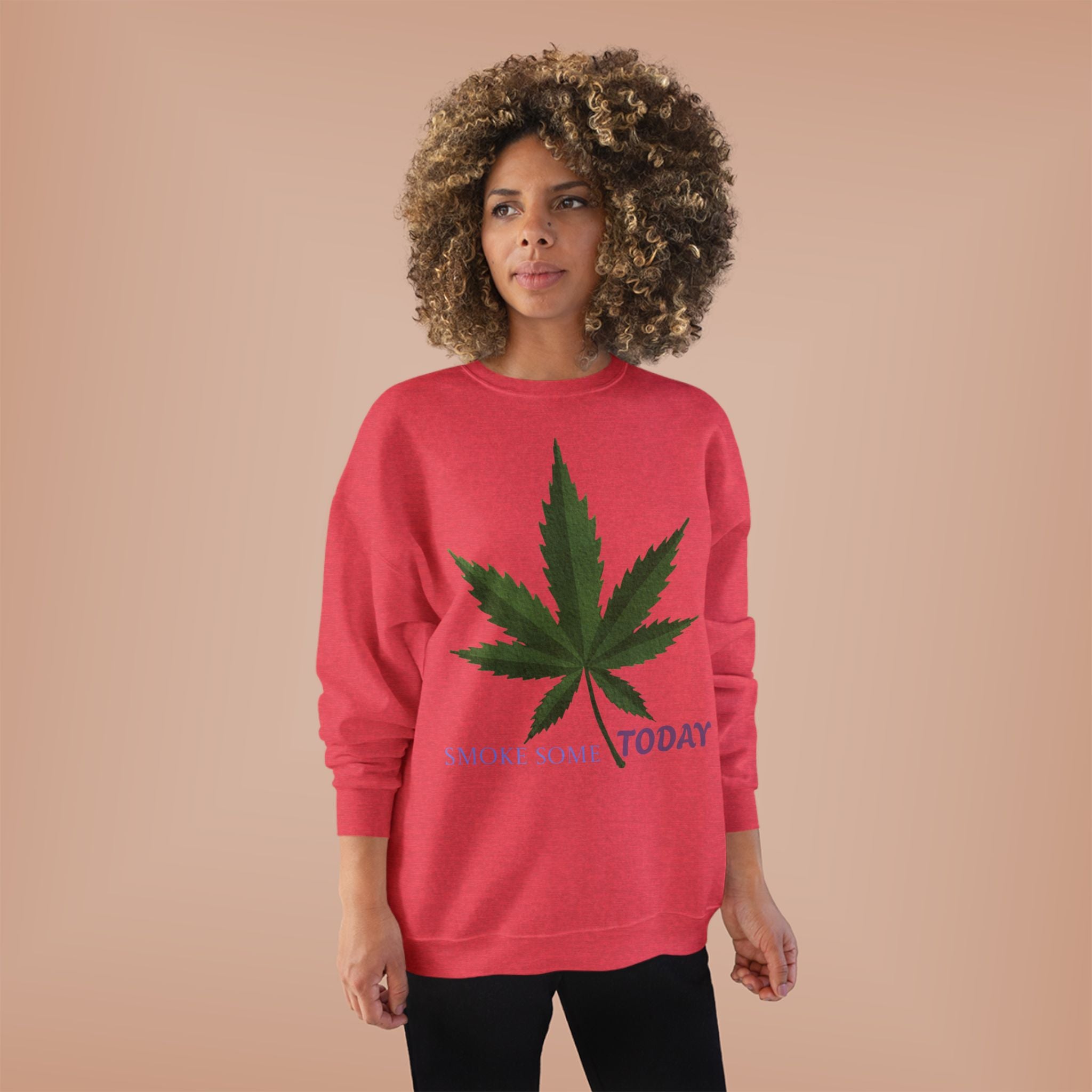 Cannabis Leaf Crewneck Sweatshirt — "Smoke Smart Today"