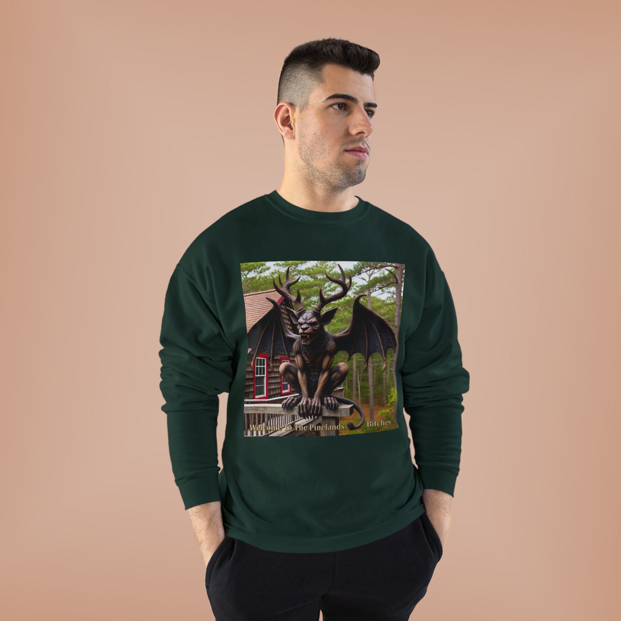 Gargoyle Garden Crewneck Sweatshirt — Gothic Statue Forest Design