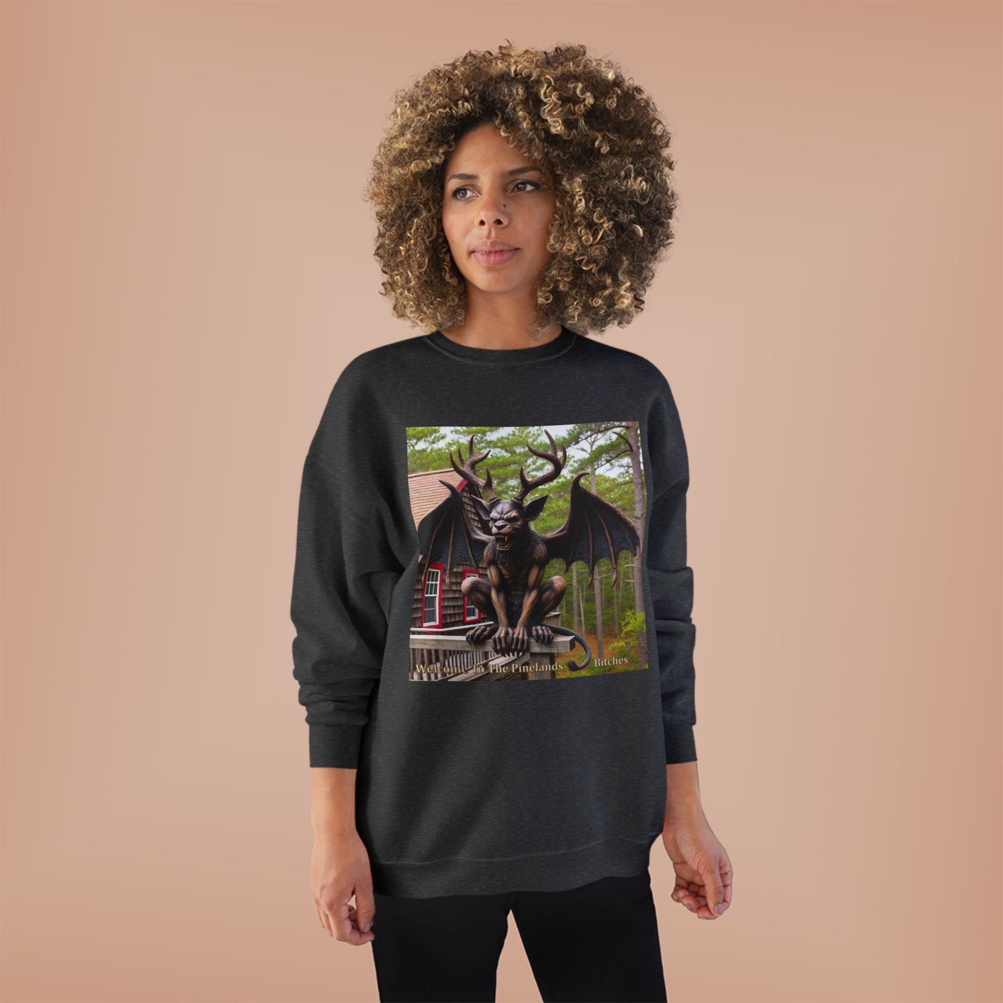 Gargoyle Garden Crewneck Sweatshirt — Gothic Statue Forest Design