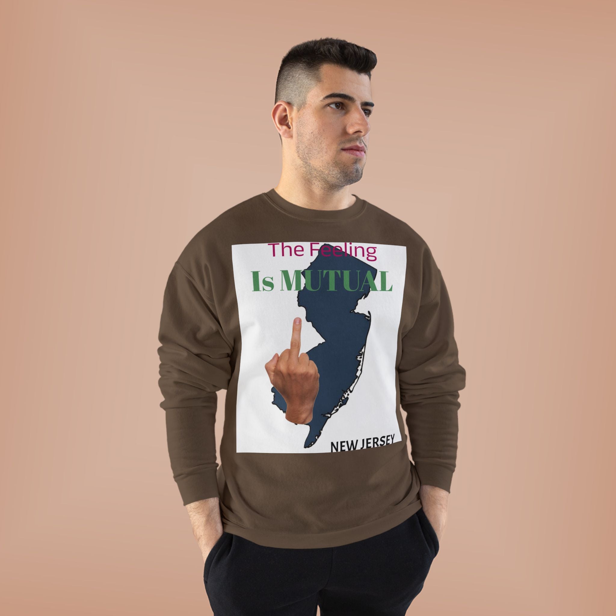 Mutual Feeling Is Mutual Crewneck Sweatshirt — New Jersey Middle Finger Graphic
