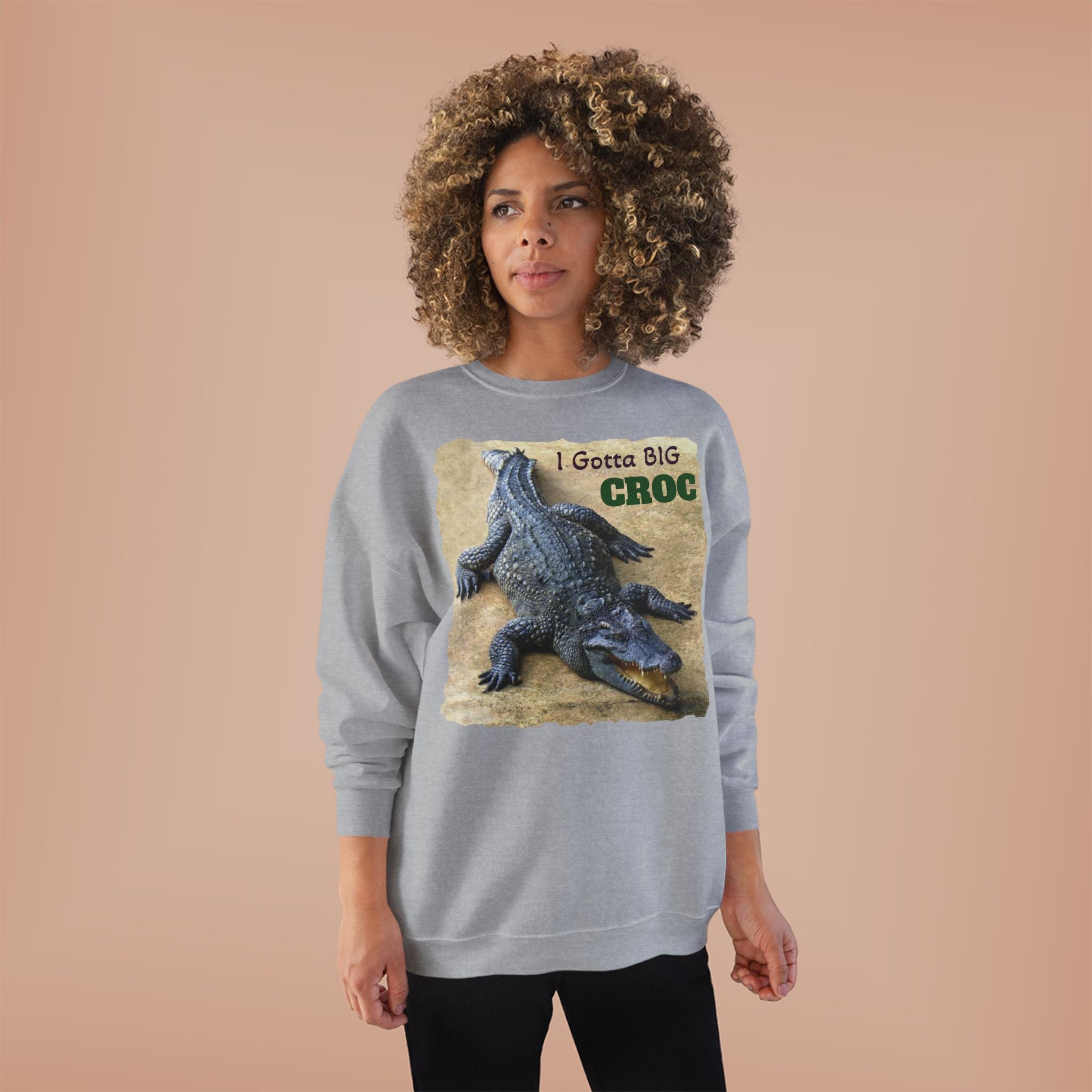 Crocodile Graphic Sweatshirt — "I Gotta Big Croc" Vintage Wildlife Crewneck