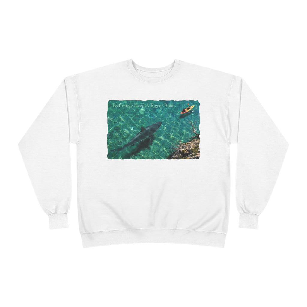 Crewneck Sweatshirt — Kayak Over Shark Photo Graphic