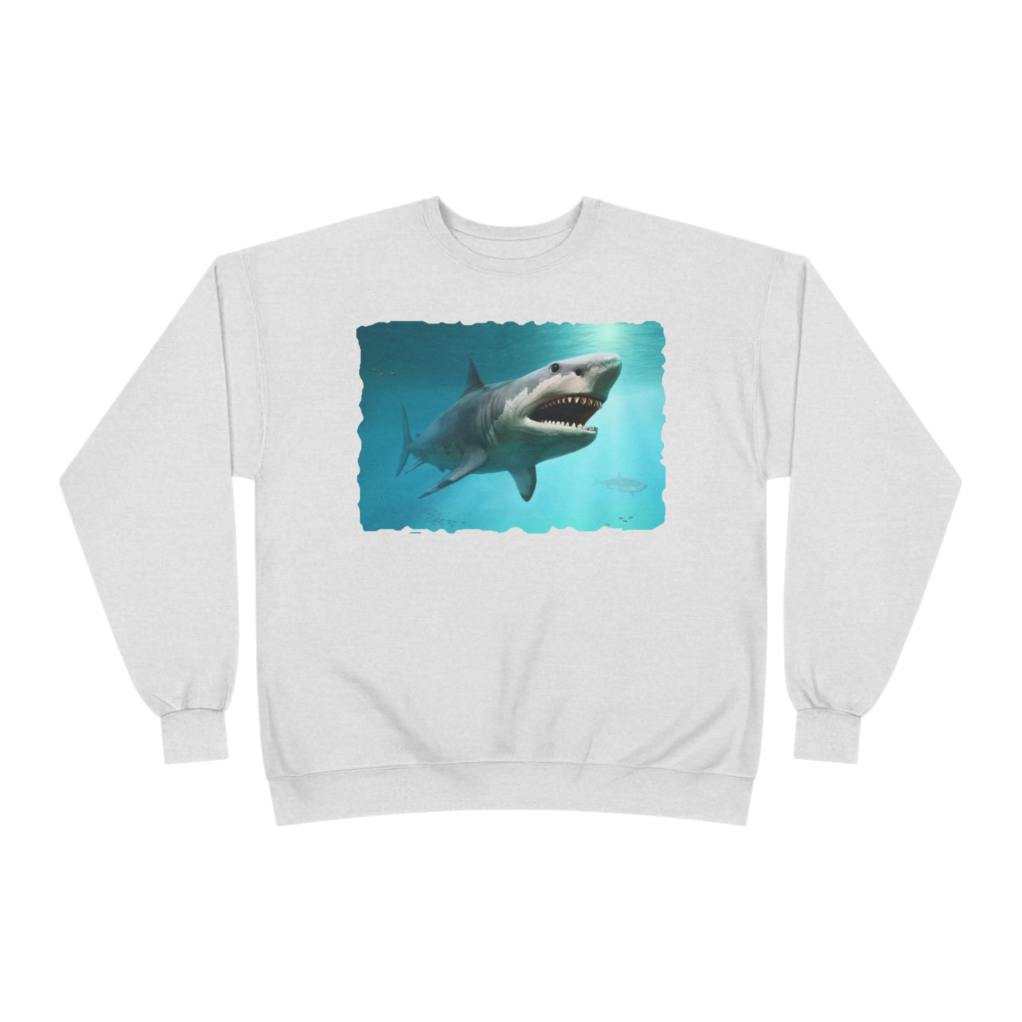 Shark Graphic Crewneck Sweatshirt — Great White Ocean Illustration