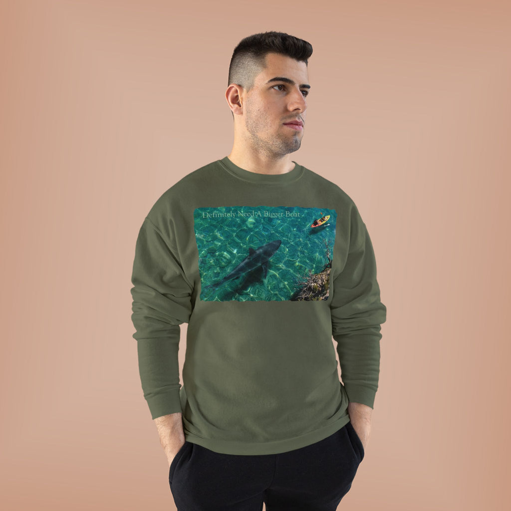 Crewneck Sweatshirt — Kayak Over Shark Photo Graphic