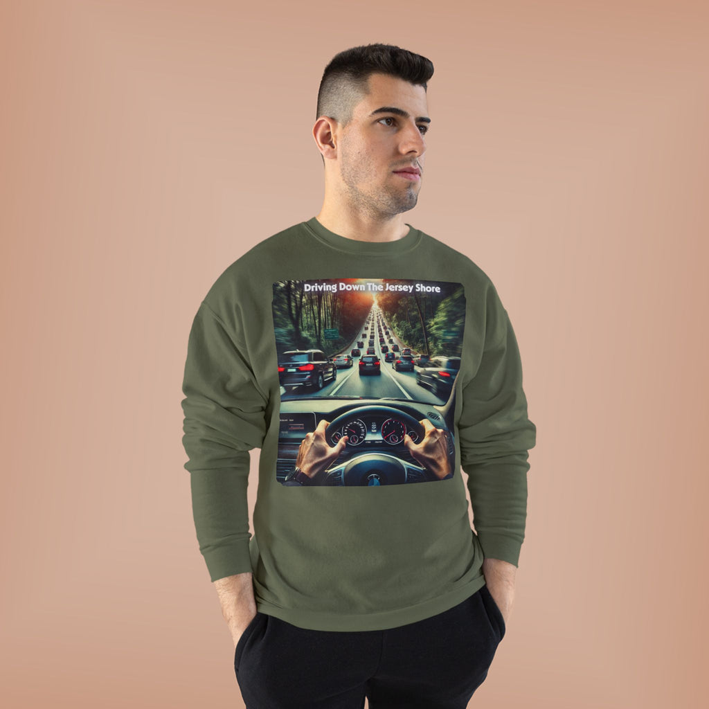 Crewneck Sweatshirt — "Driving Down The Jersey Shore" Scenic Road Trip Design