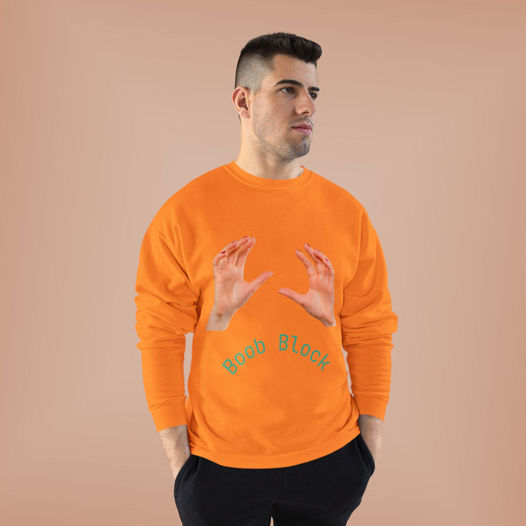 Crewneck Sweatshirt — "Boob Block" Hands Graphic Pullover