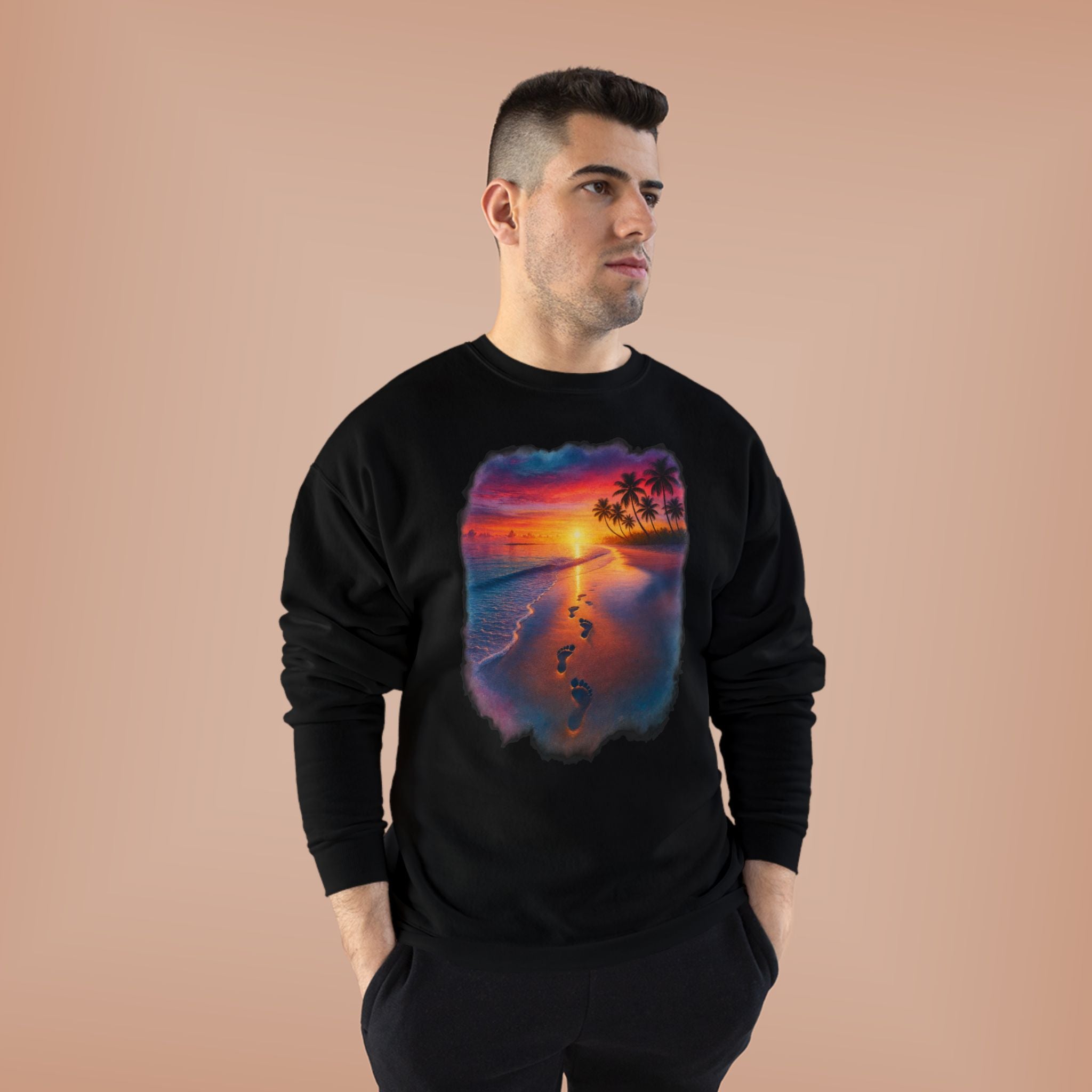 Sunset Beach Crewneck Sweatshirt — Tropical Footprints Graphic