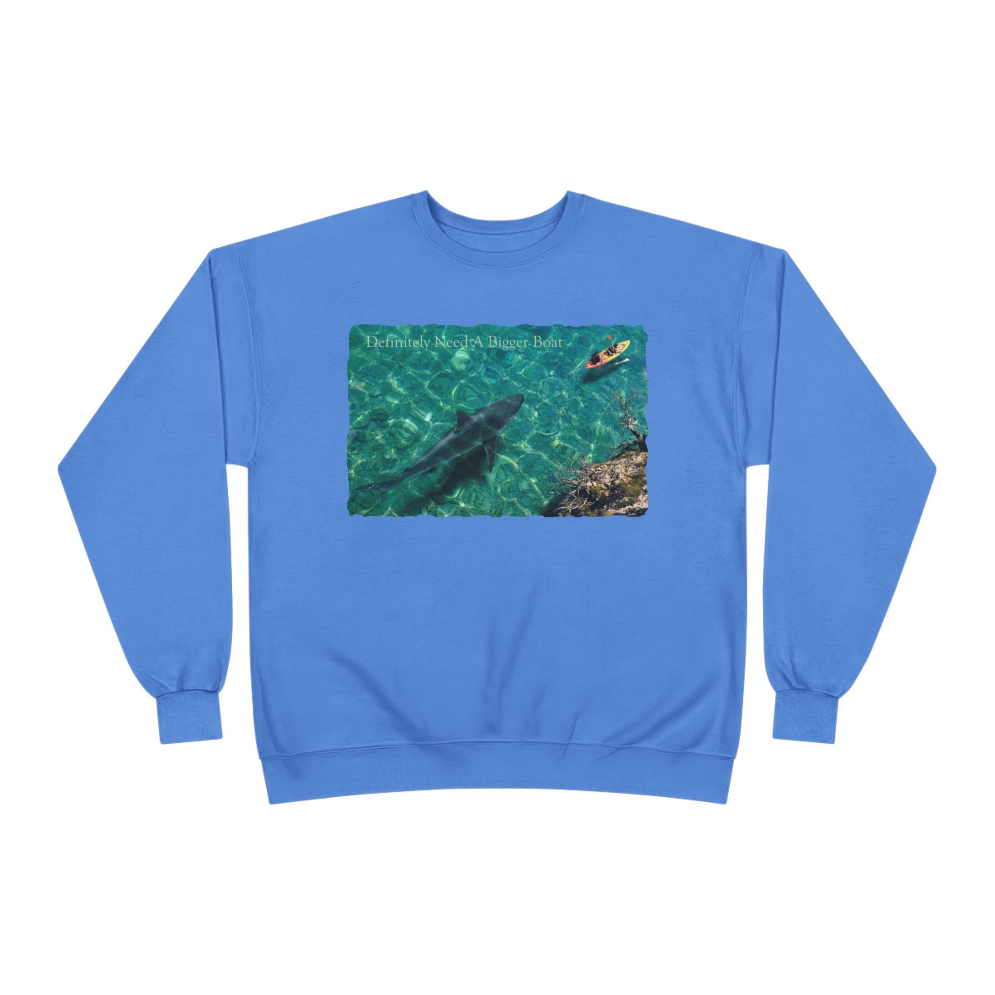 Crewneck Sweatshirt — Kayak Over Shark Photo Graphic